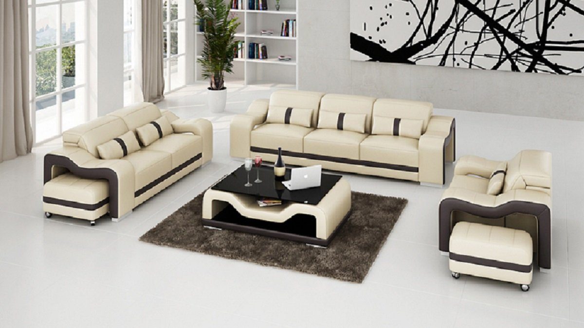 JVmoebel Sofa Schwarz-weiße Sofagarnitur 3+1+1 Sitzer Stilvolle Designermöbel, Made in Europe Beige/Braun | Alle Sofas
