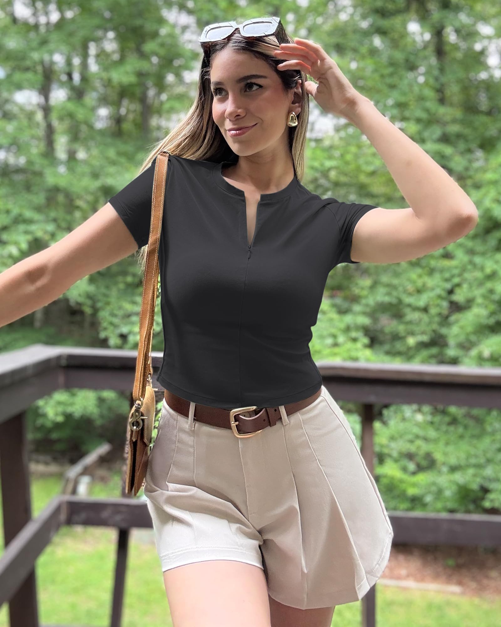 G4Free T-Shirt Damen Workouttops Sportshirts kurzärmelig halber Reißverschl günstig online kaufen