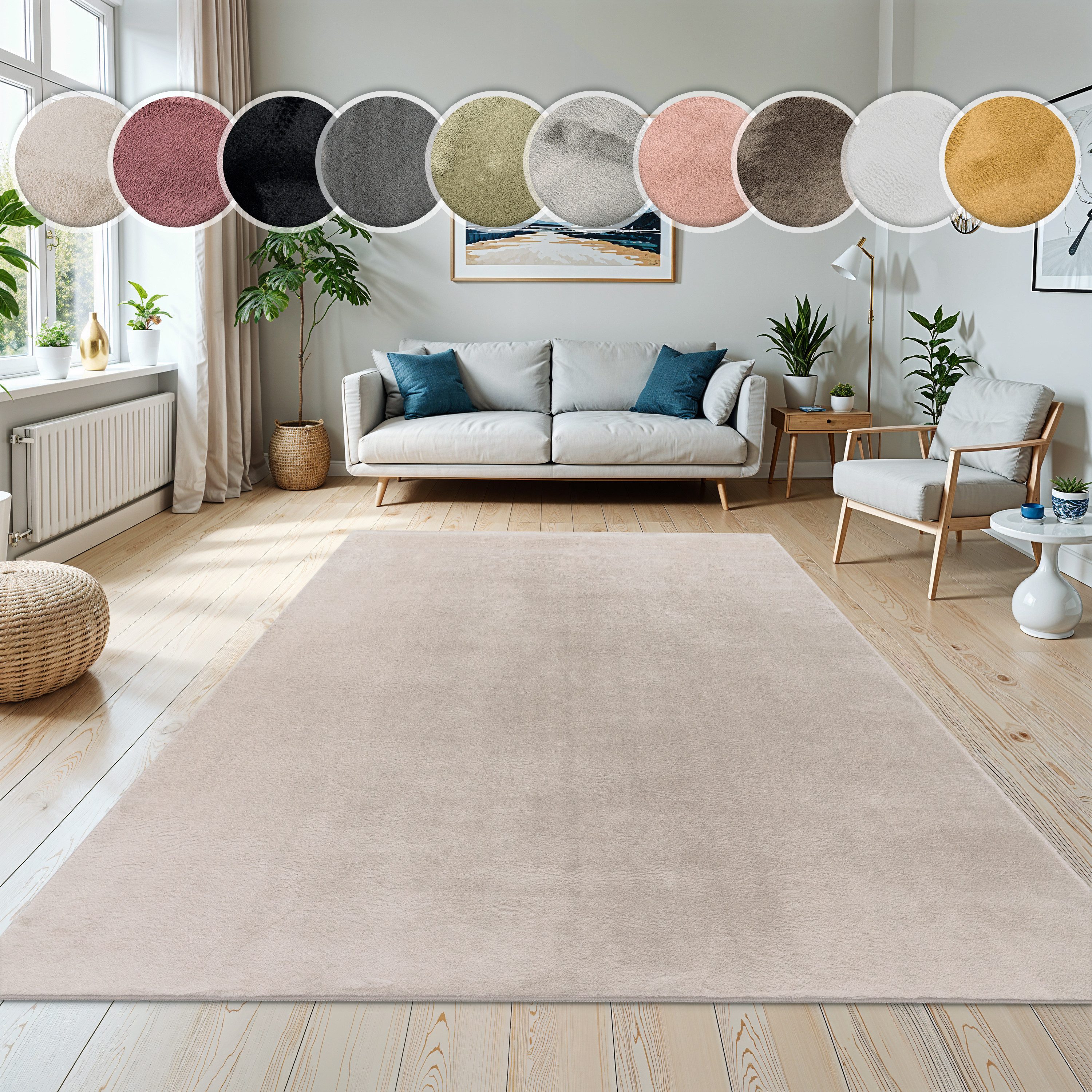 Paco Home Fellteppich Kunstfell Soft 380, rechteckig, Höhe: 14 mm, Langflor, Kuschelteppich - besonders weich, Uni-Farben