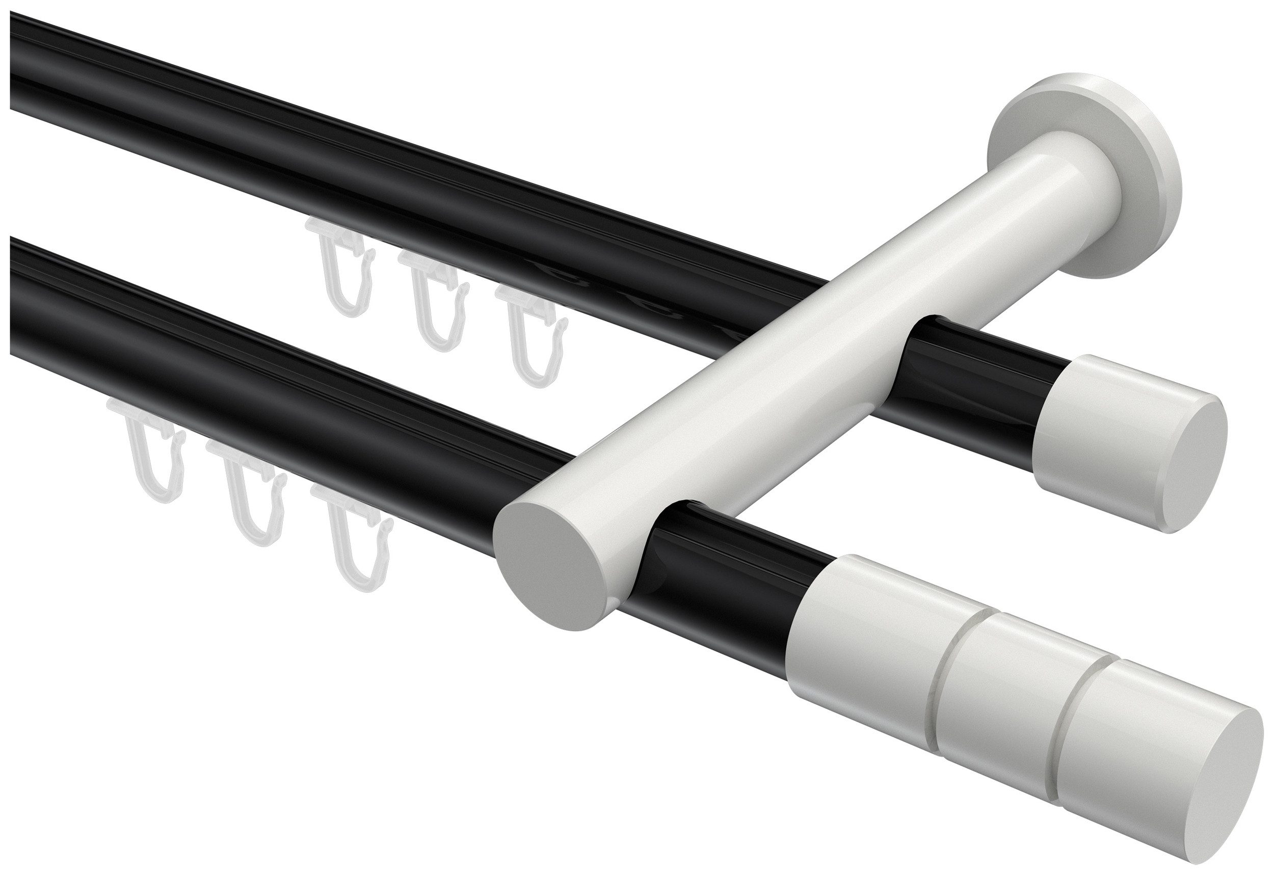 INTERDECO Innenlaufschiene Platon Elanto, Ø 20 mm, 2-läufig, Fixmaß, kürzbar, Wandmontage, Aluminium, Schwarz / Weiß / Bicolor