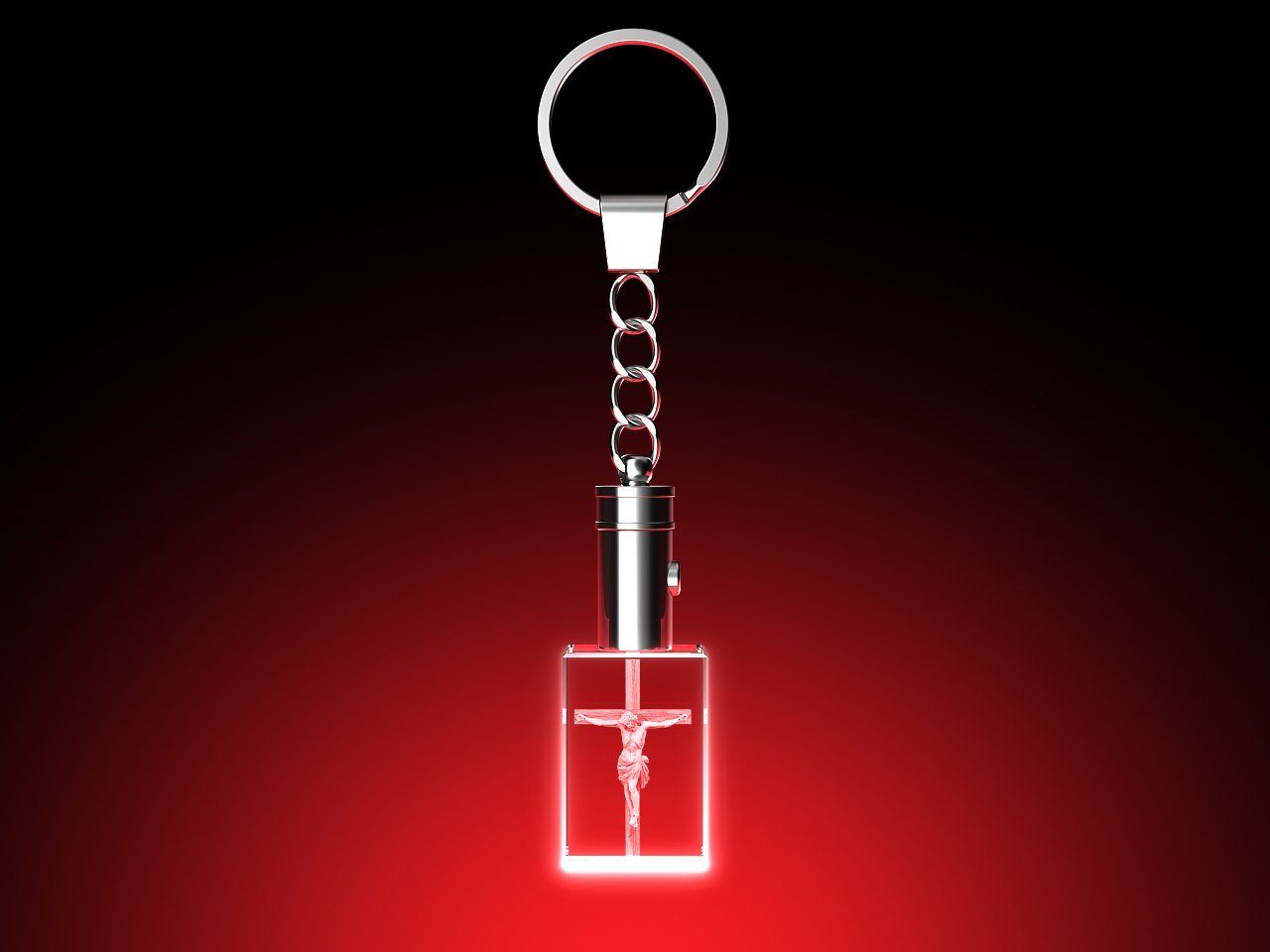 GLASFOTO.COM Schlüsselanhänger mit Gravur Christus Kreuz Leuchte LED am - (1 Stück)