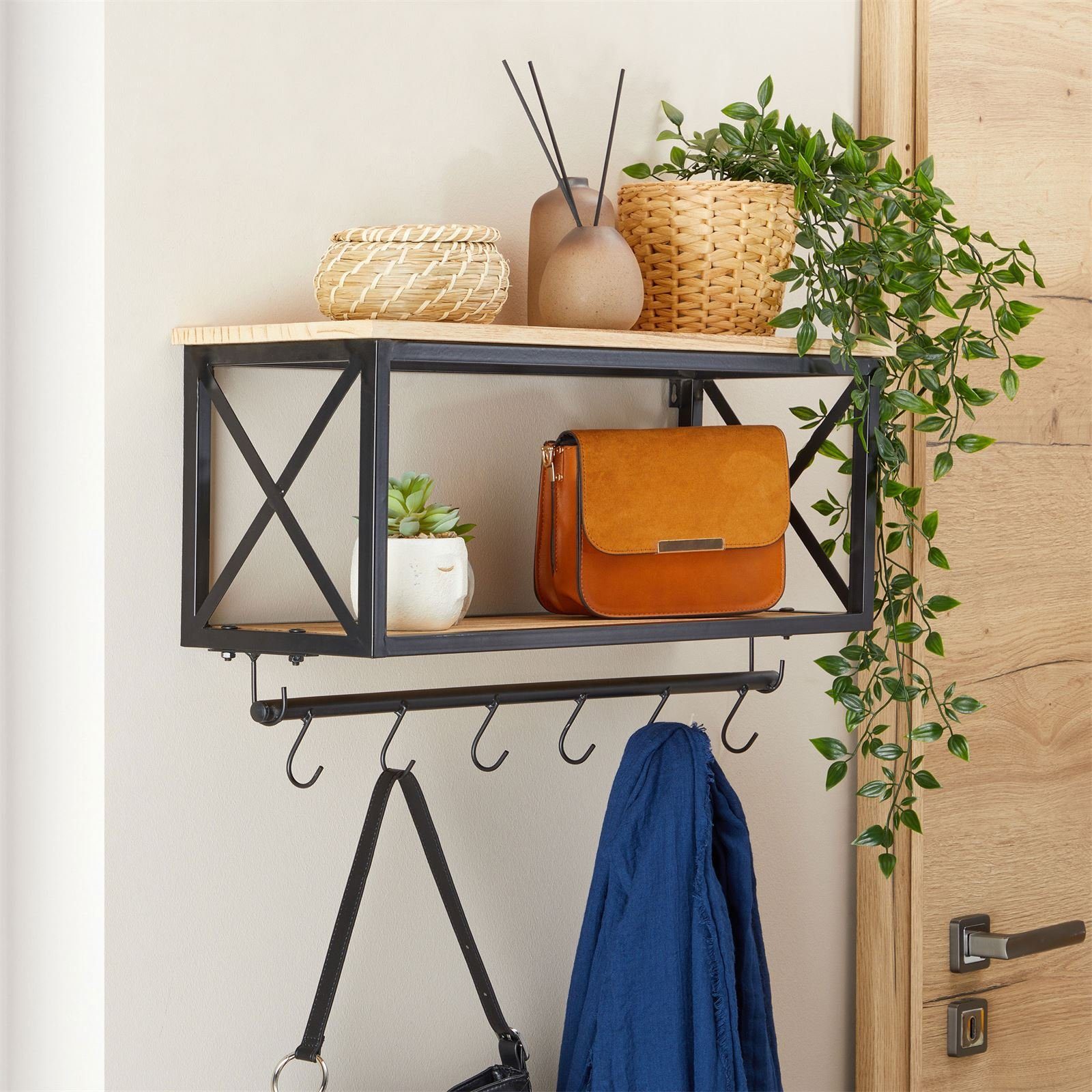 CARO-Möbel Garderobenhalter ARMANDO, Garderobe Wandgarderobe Garderobenleiste Wandregal mit Kleiderhaken Vi