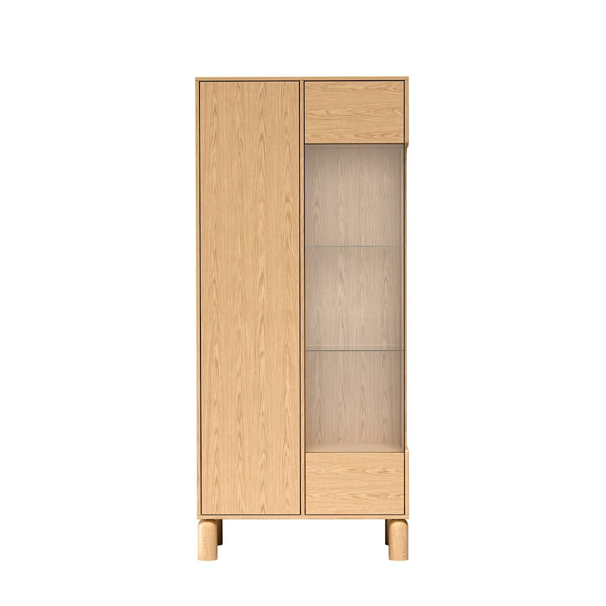 Masseno Glasvitrine SABBIA 197 x 89 cm Vitrine Vitrinenschrank mit 3 Türen Eichefarben