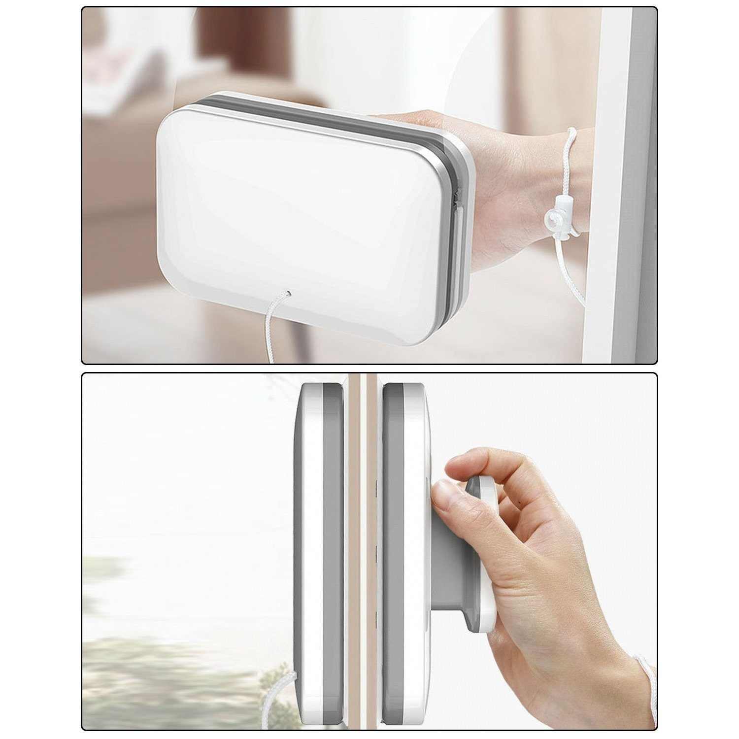 SinLaw Fensterreiniger Doppelseitiges magnetisches Fensterreinigungswerkzeug, Weiß-Grau, Doppelverglasungszubehör für 3-10 mm Glas