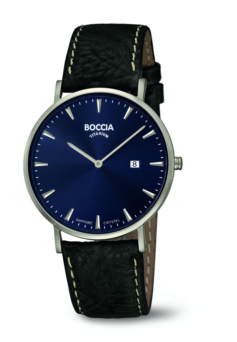 Quarzuhr Boccia Herren Uhr 3648-02 Titan Leder schwarz