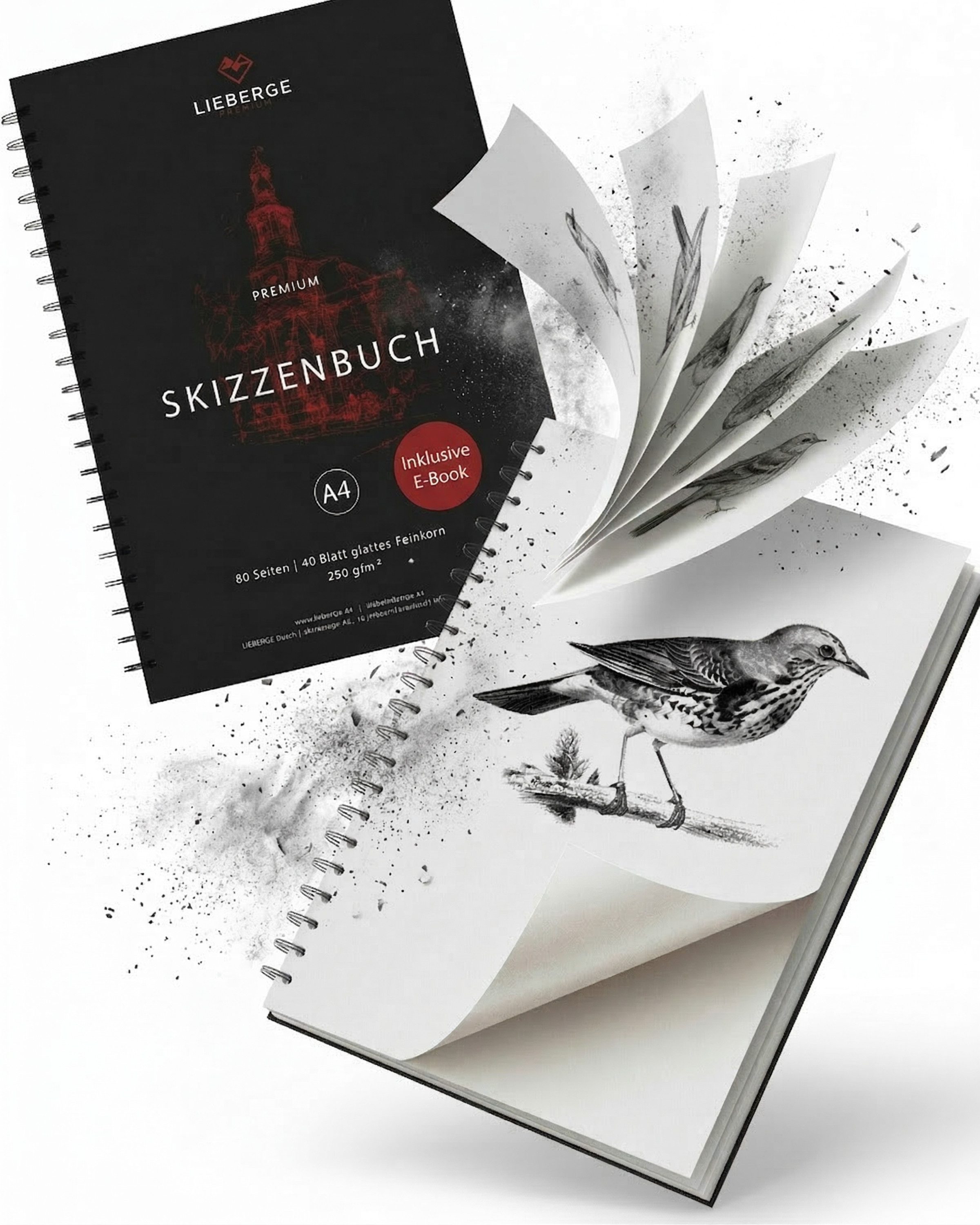LIEBERGE Skizzenbuch Premium A4 220g – Radierfestes Sketchbook made in Germany, Säurefreies Papier, 220g/m², Hardcover