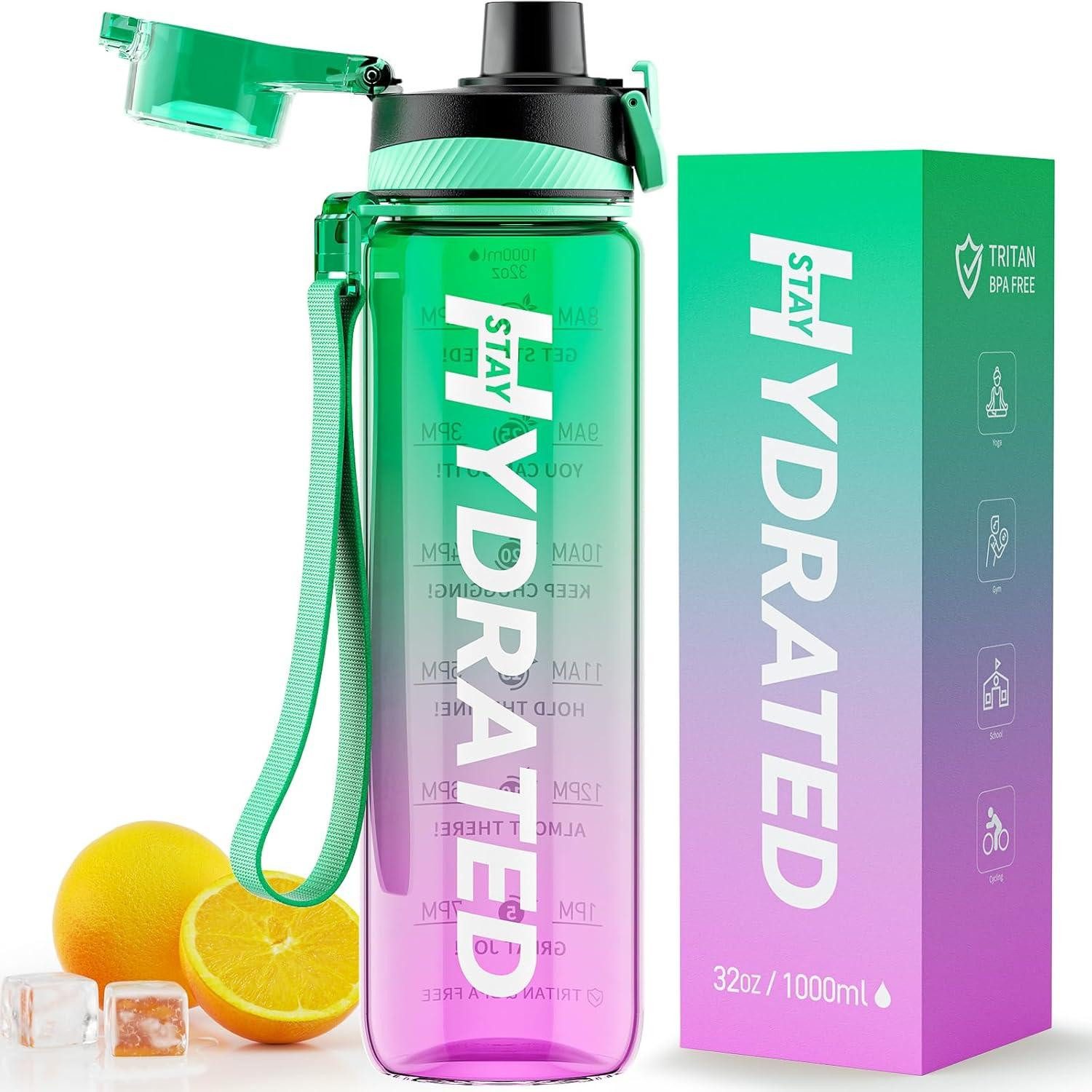 Becher Trinkflasche 1L BPA-Frei Tritan Sport mit Zeitmarkierung und