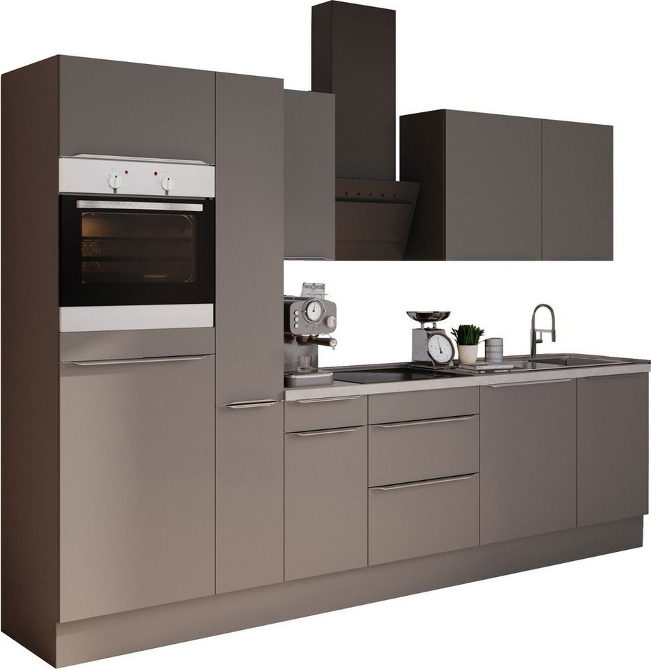 OPTIFIT Küchenzeile Aken, mit E-Geräten, Breite 300 cm, Stabile  Metallauszüge bis 25 kg belastbar