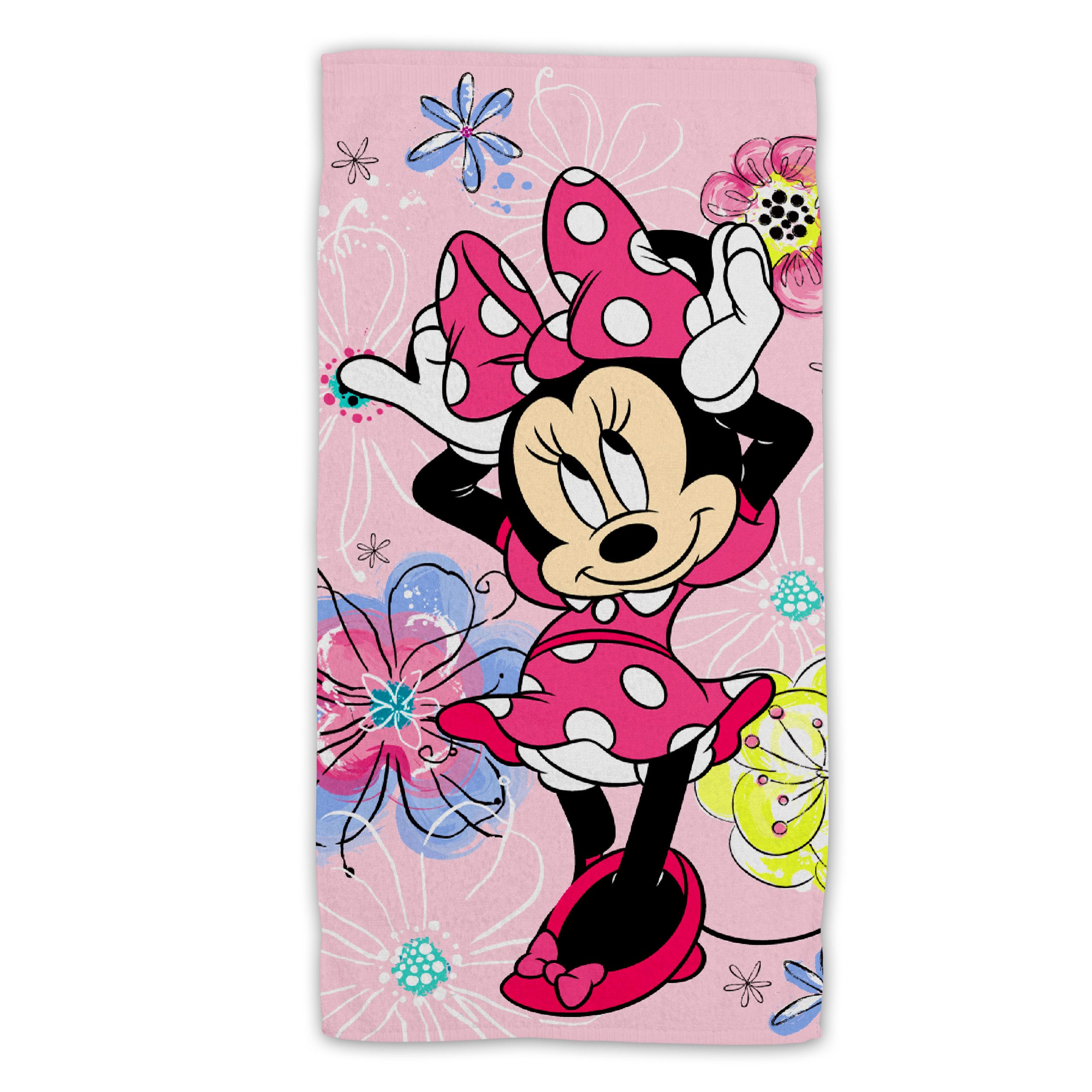 Disney Minnie Mouse Strandtuch Baumwolle Strandtuch Frottee Badetuch mit Premium Druck, 70x140 cm