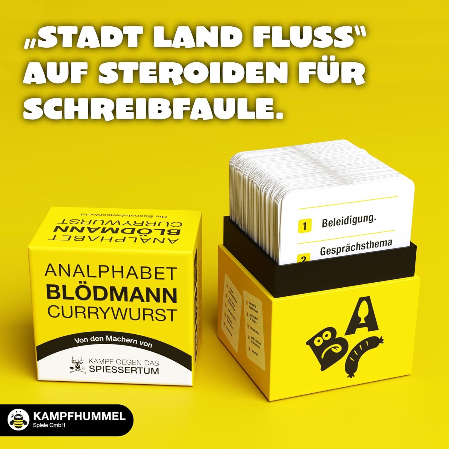Kampfhummel Spiele Spiel Kampf gegen das Spießertum - Analphabet Blödmann Currywurst, Lustiges Kartenspiel, 3-8 Spieler, Schwarzer Humor