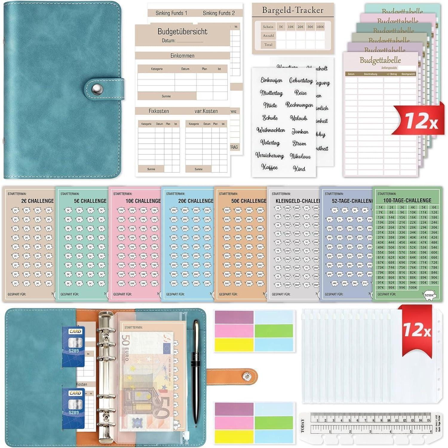 LuxusKollektion Ringbuchmappe Budget Planner Deutsch Geld Sparen mit 8 Sparchallenges A6 Haushalt