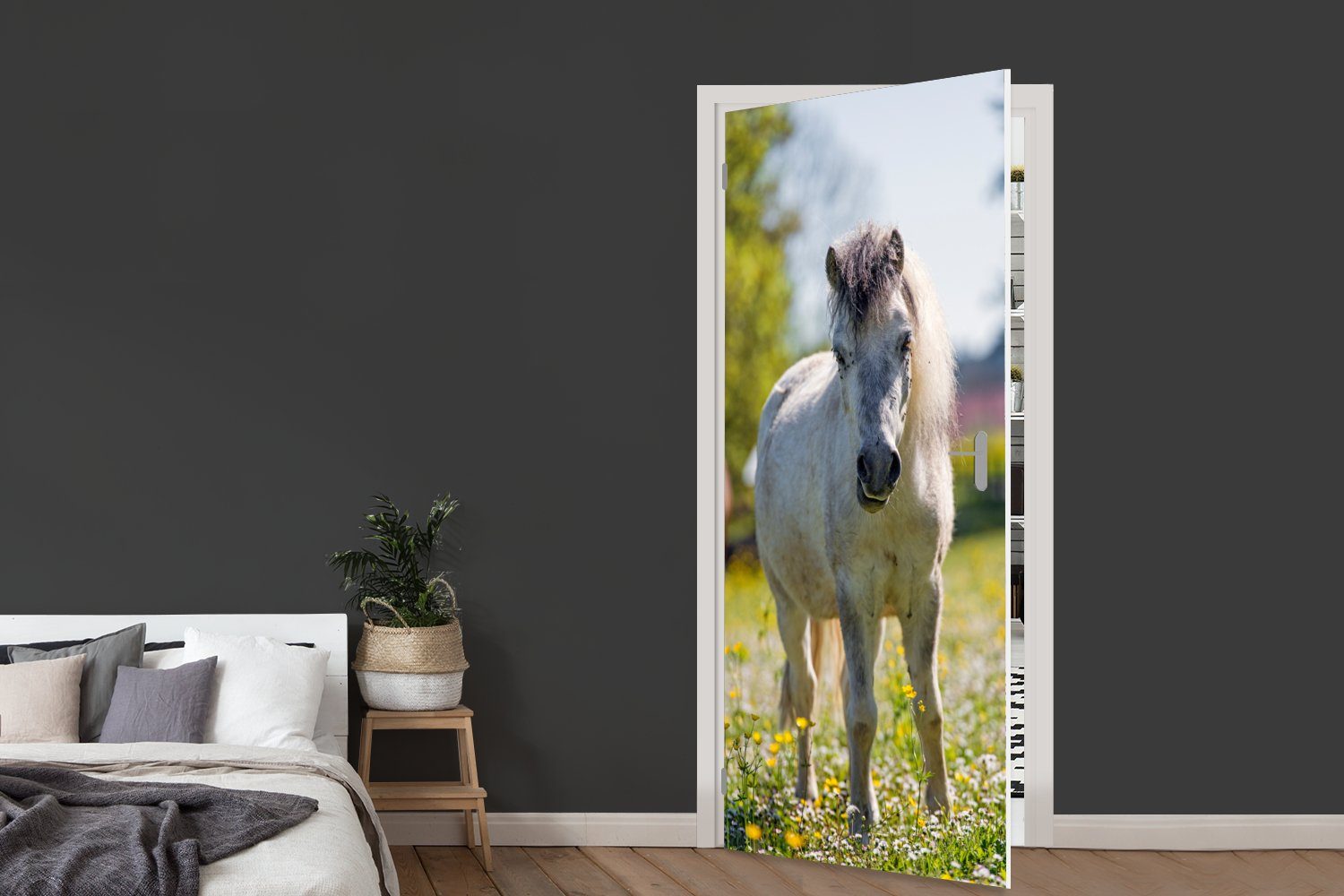 Pferd bedruckt, 75x205 (1 Türtapete Fototapete für St), - - Blumen Tür, MuchoWow Matt, cm Türaufkleber, Licht,