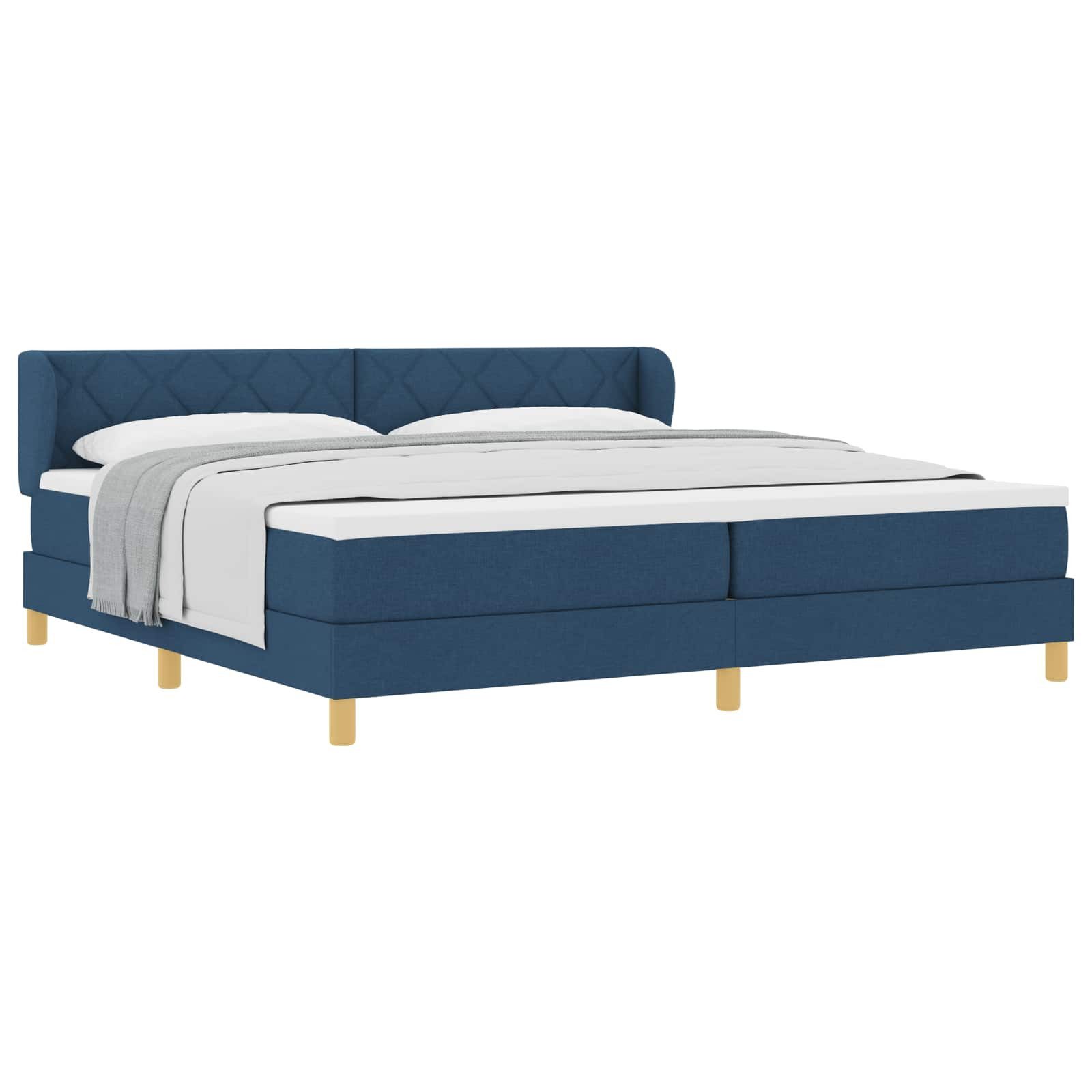 Bett Boxspringbett mit Kopfteil Blau 200 x 200 cm Stoff