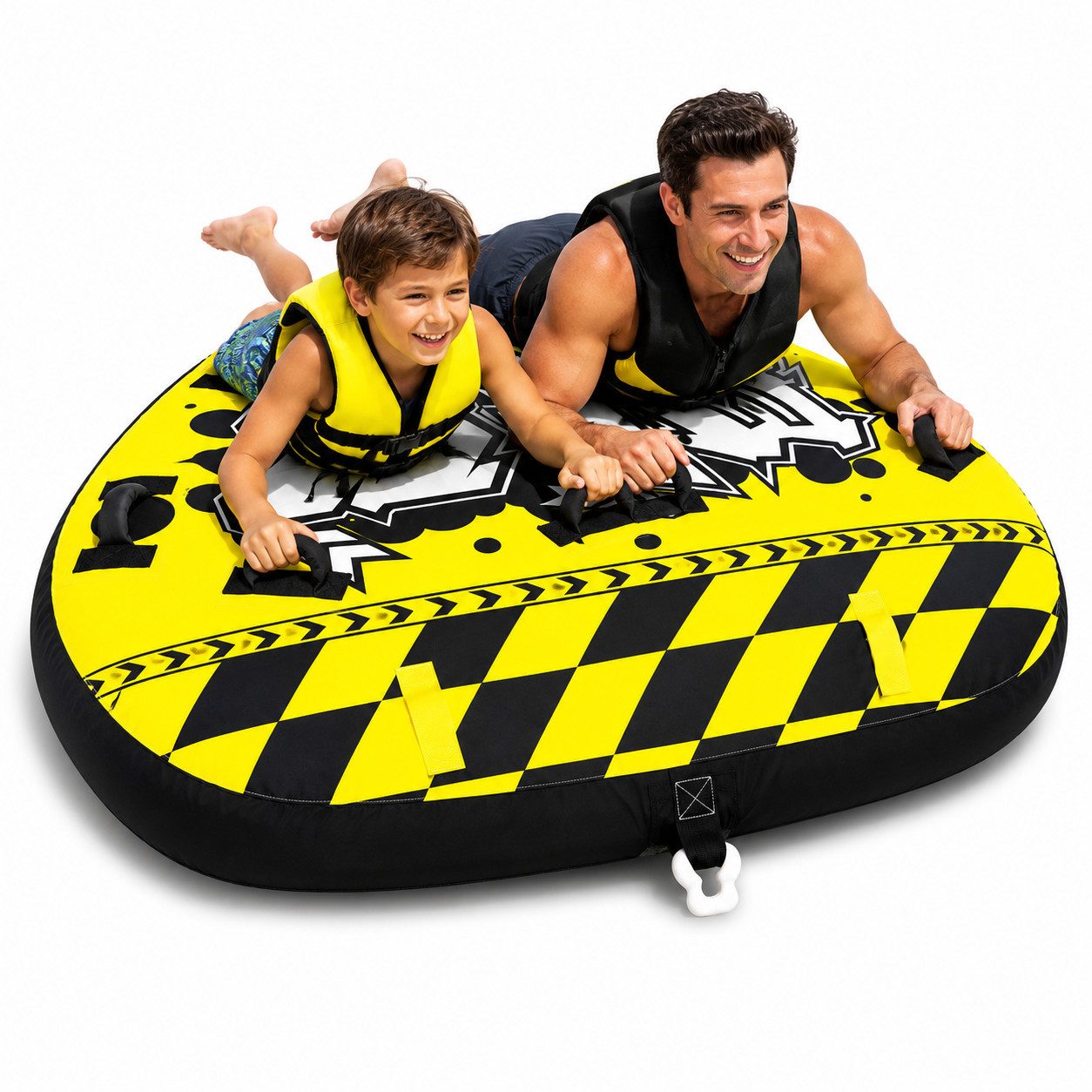 MaxKare Wellenreiter, (Wassersport Schleppreifen, Ø 157 cm für 1–2 Personen, Bootsfahren), mit Nylonbezug, PVC-Innenschlauch, Komfortgriffen und Zugpunkt