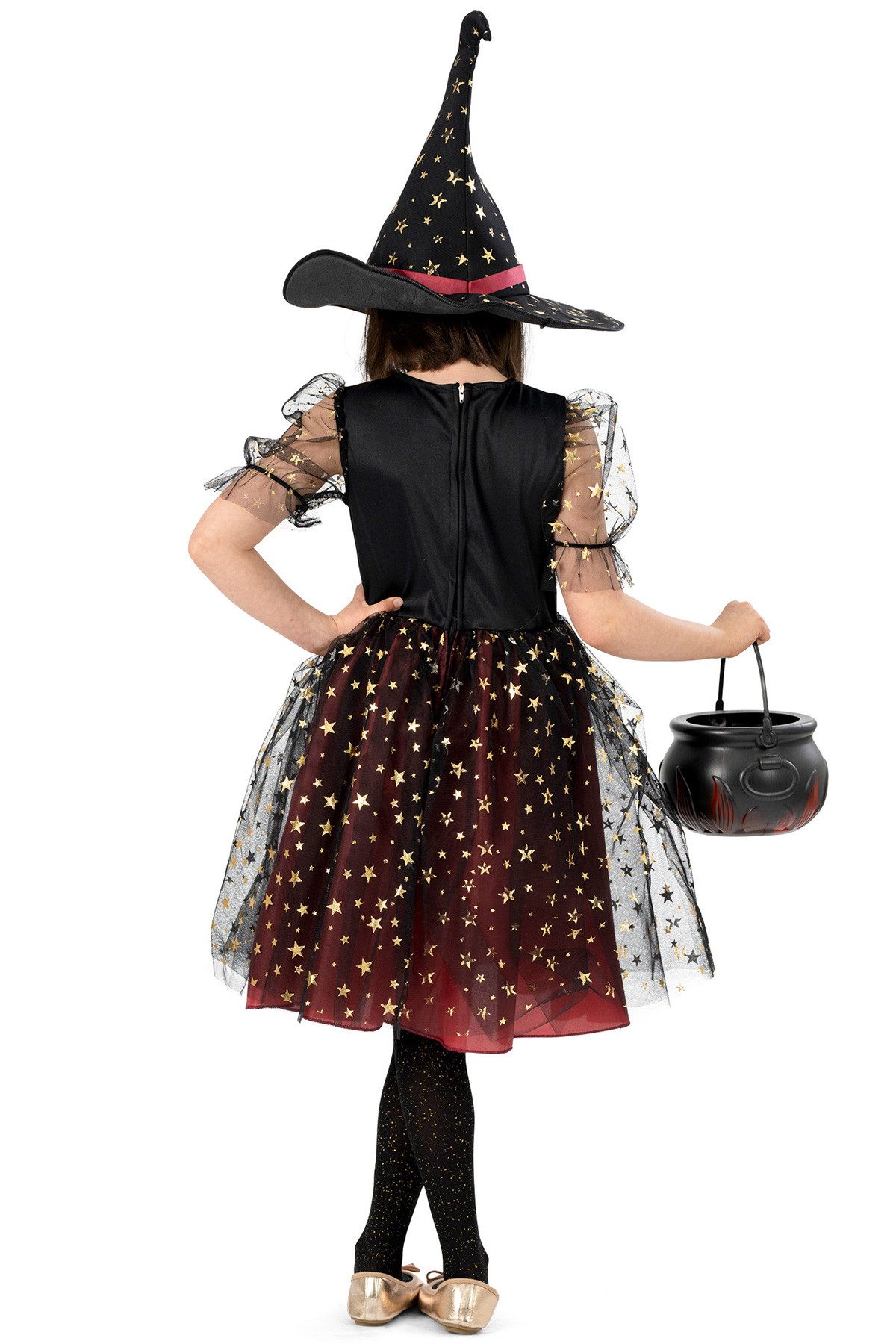 Funny Fashion Hexen-Kostüm Hexenkostüm 'Gloria' für Mädchen, Schwarz Rot