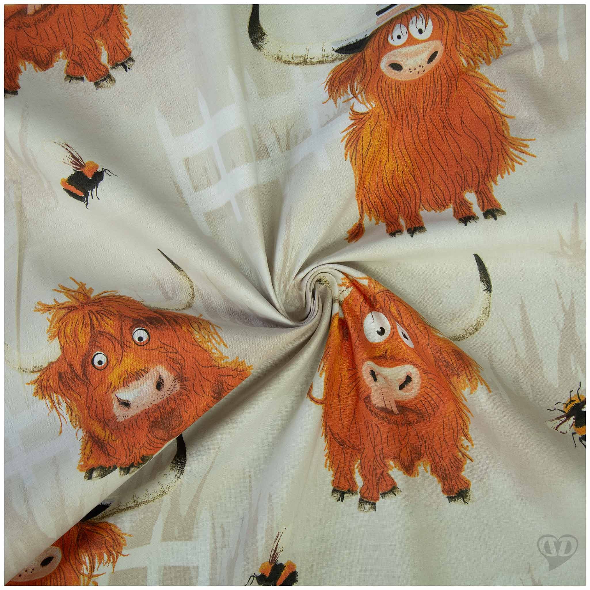 maDDma Stoff Kinderstoff Highland Herzensbrecher ab 0,5m x 1,6m Yaks Baumwolle, beige