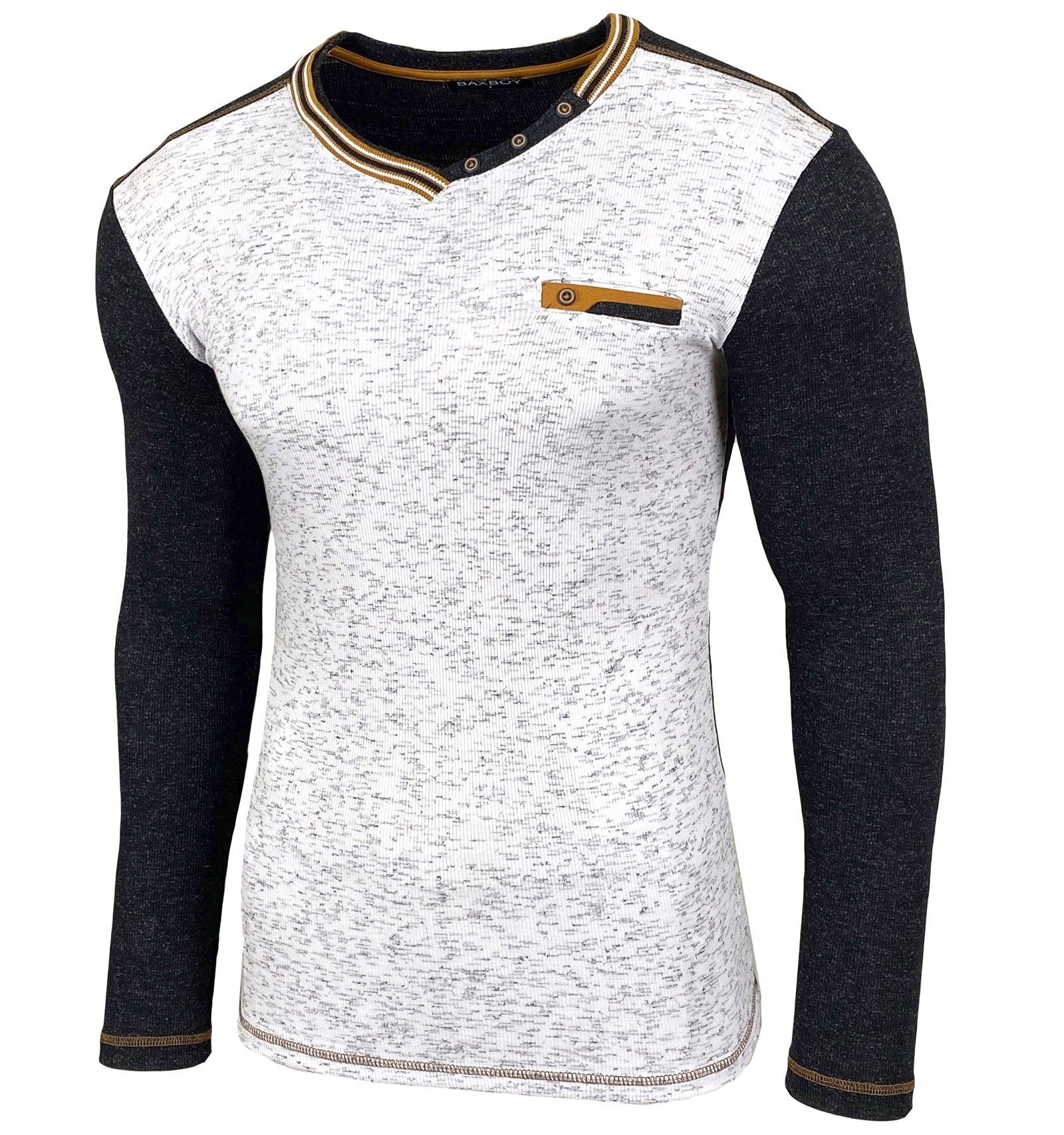 Longshirt Baxboy Herren Longsleeve V-Ausschnitt Männer Langarm T-Shirt 3055