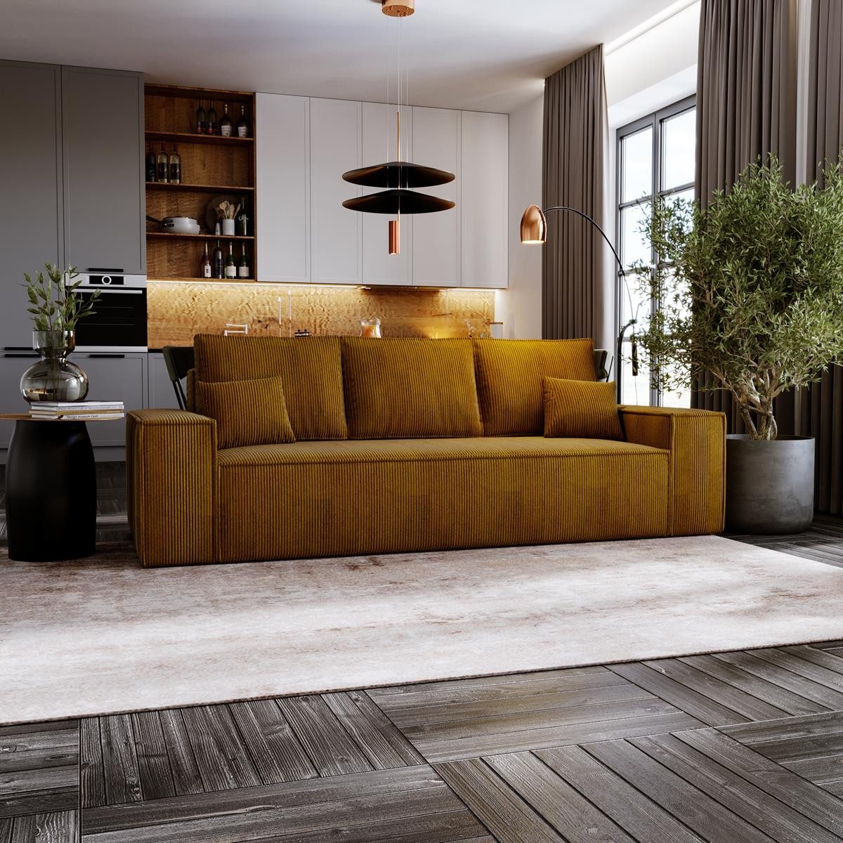 Compleo Schlafsofa 3 sitzer MALAG, Cordstoff, Modern Sofa mit Bettkasten