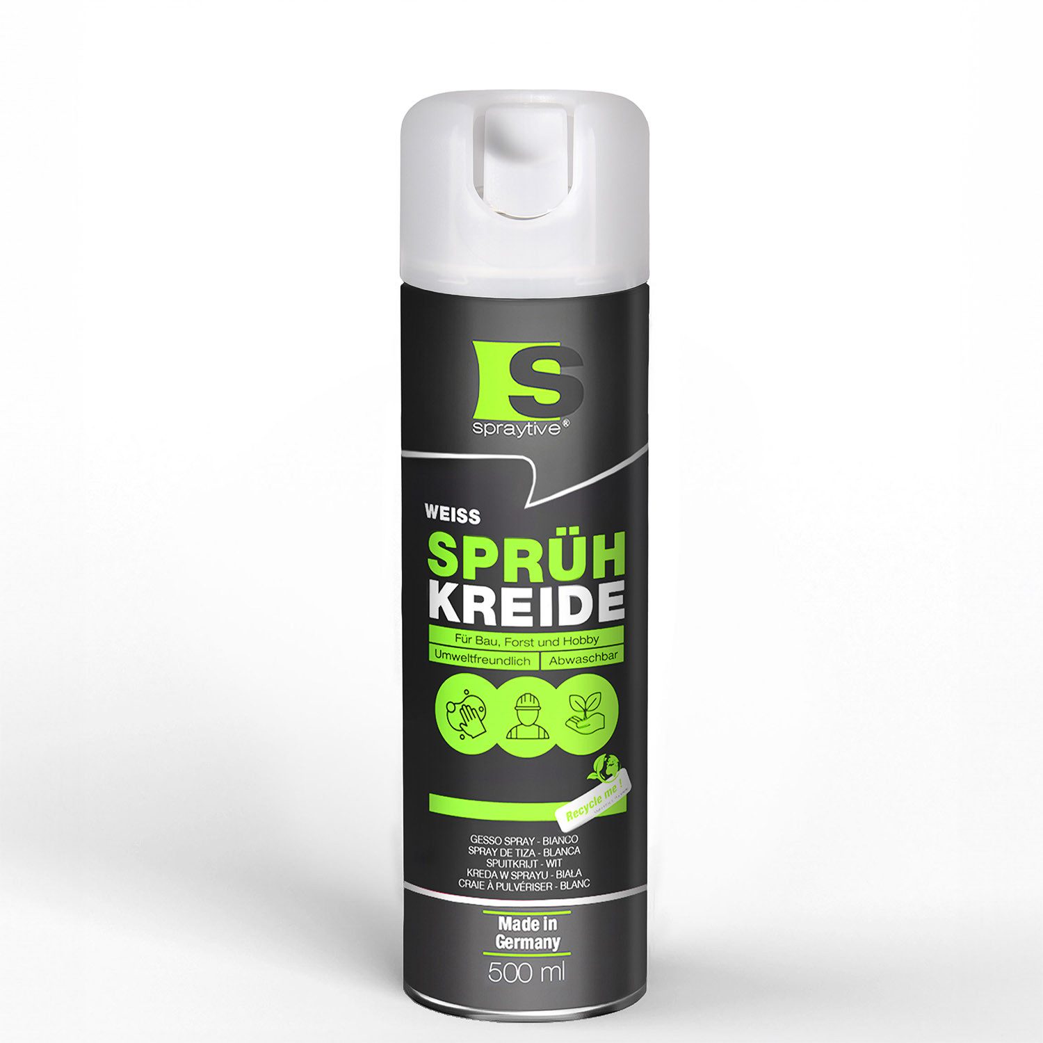 Spraytive Sprühfarbe 1x 500ml Sprühkreide weiß – abwaschbare leuchtende Kreidefarbe Outdoor, Made in Germany