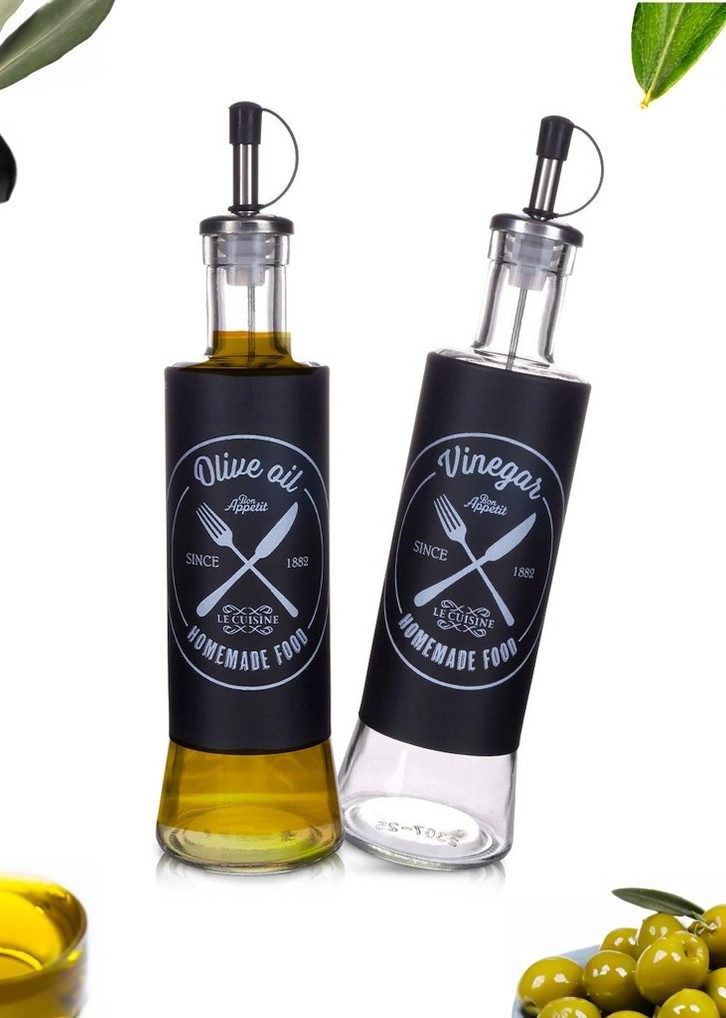 WestCraft Ölkaraffe Ölflasche aus dunklem und hellem Glas 17oz / 500ml Ölspender Ausgießer, (2-tlg), 2er Set - Essigflasche, stylisch für Küche Grill Pasta Salate