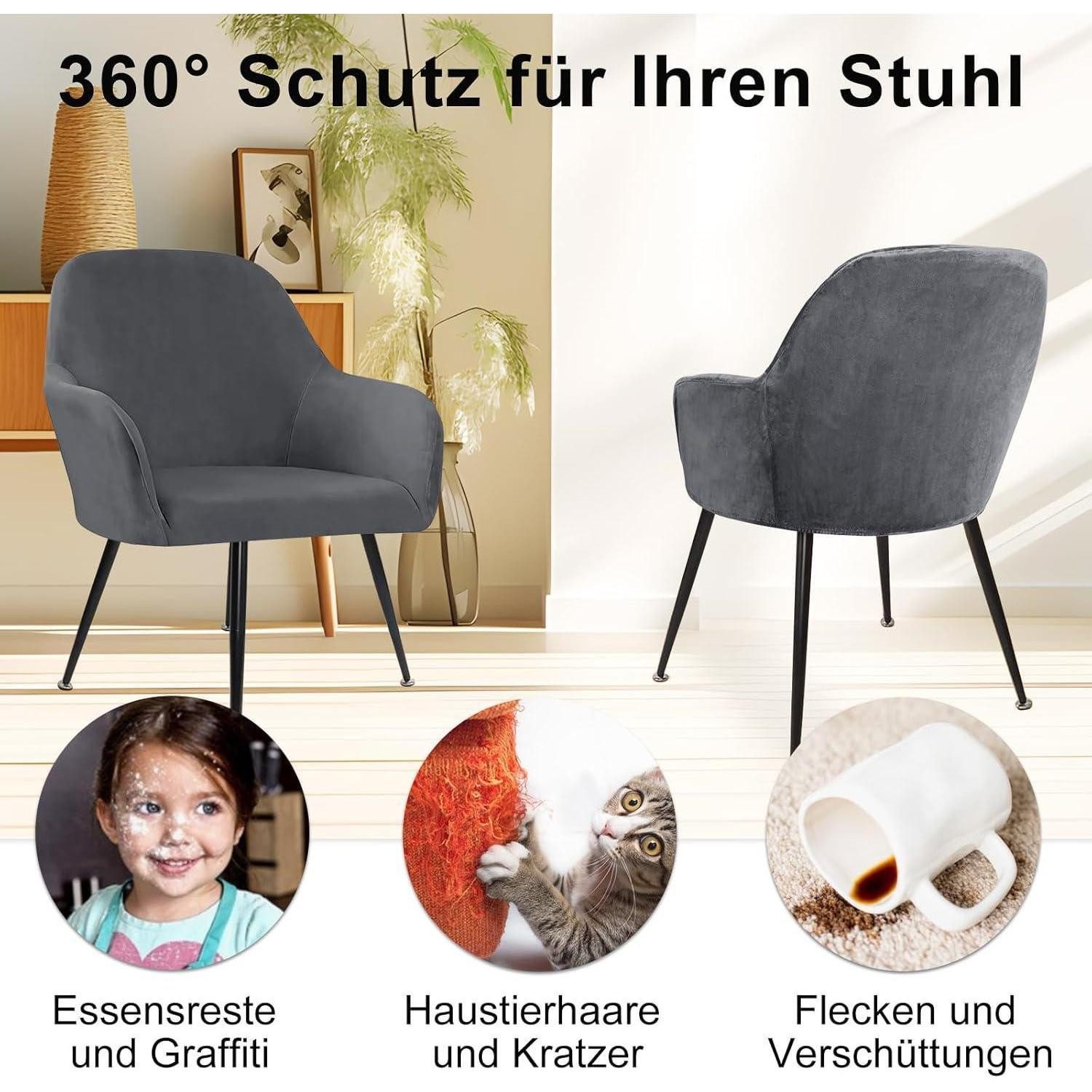 LuxusKollektion Stuhlhusse Stuhlhussen Stretch Samt Armlehnen 4erSet Waschbar Grau Lot de 4 Large – Bild 3 von 5