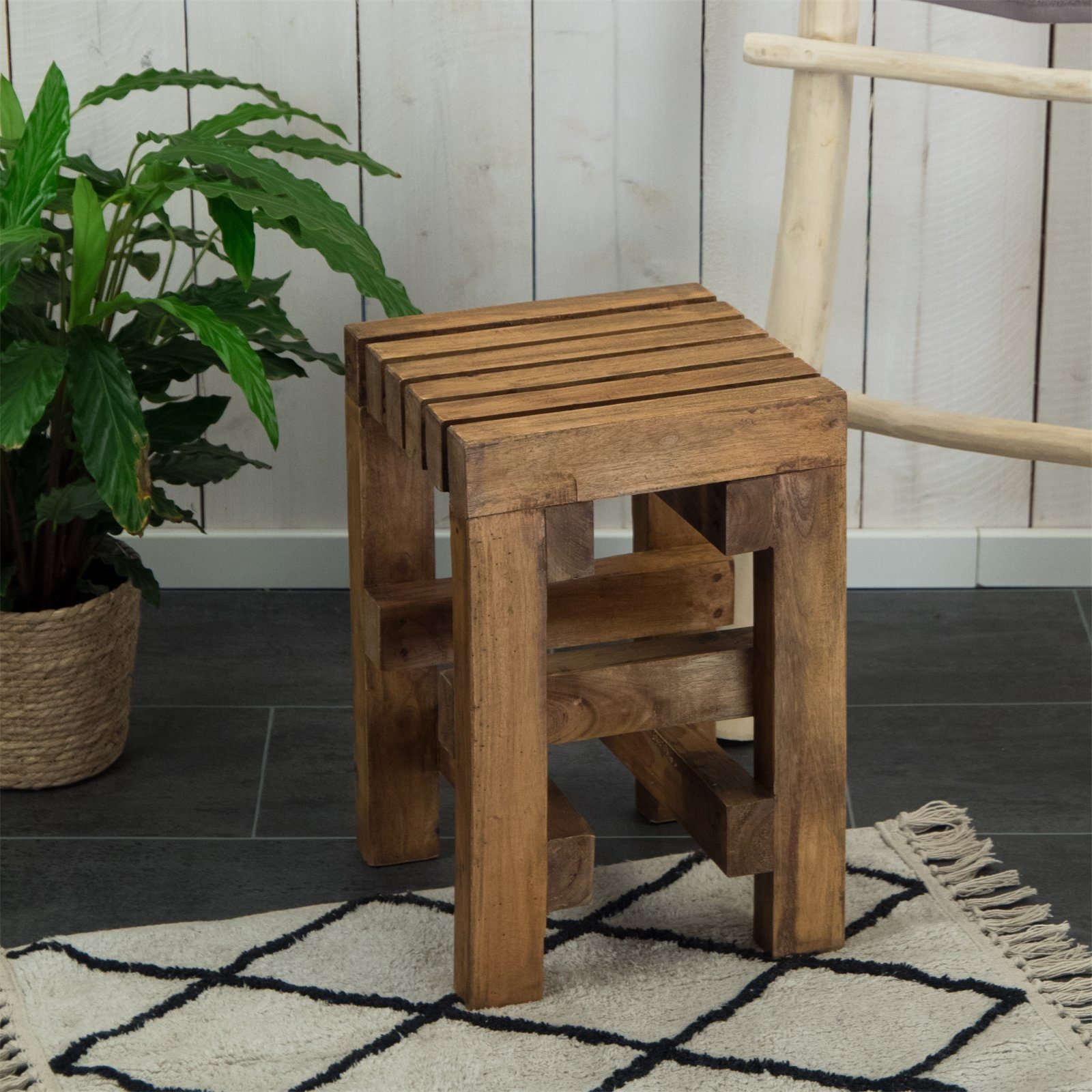 CREEDWOOD Hocker HOLZ HOCKER "TETRIS", Altholz massiv Holz, 45 cm, Blumenhocker