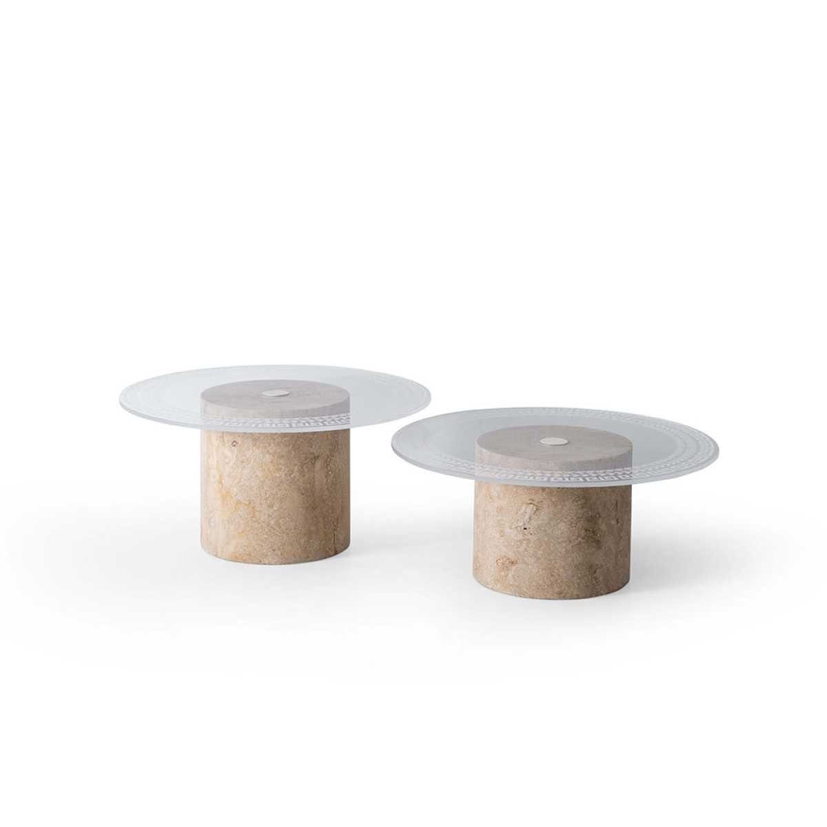 Xlmoebel Satztisch Runde Couchtische aus Glas und Holz in Beige von XLMOEBEL (2-St), Made in Europa