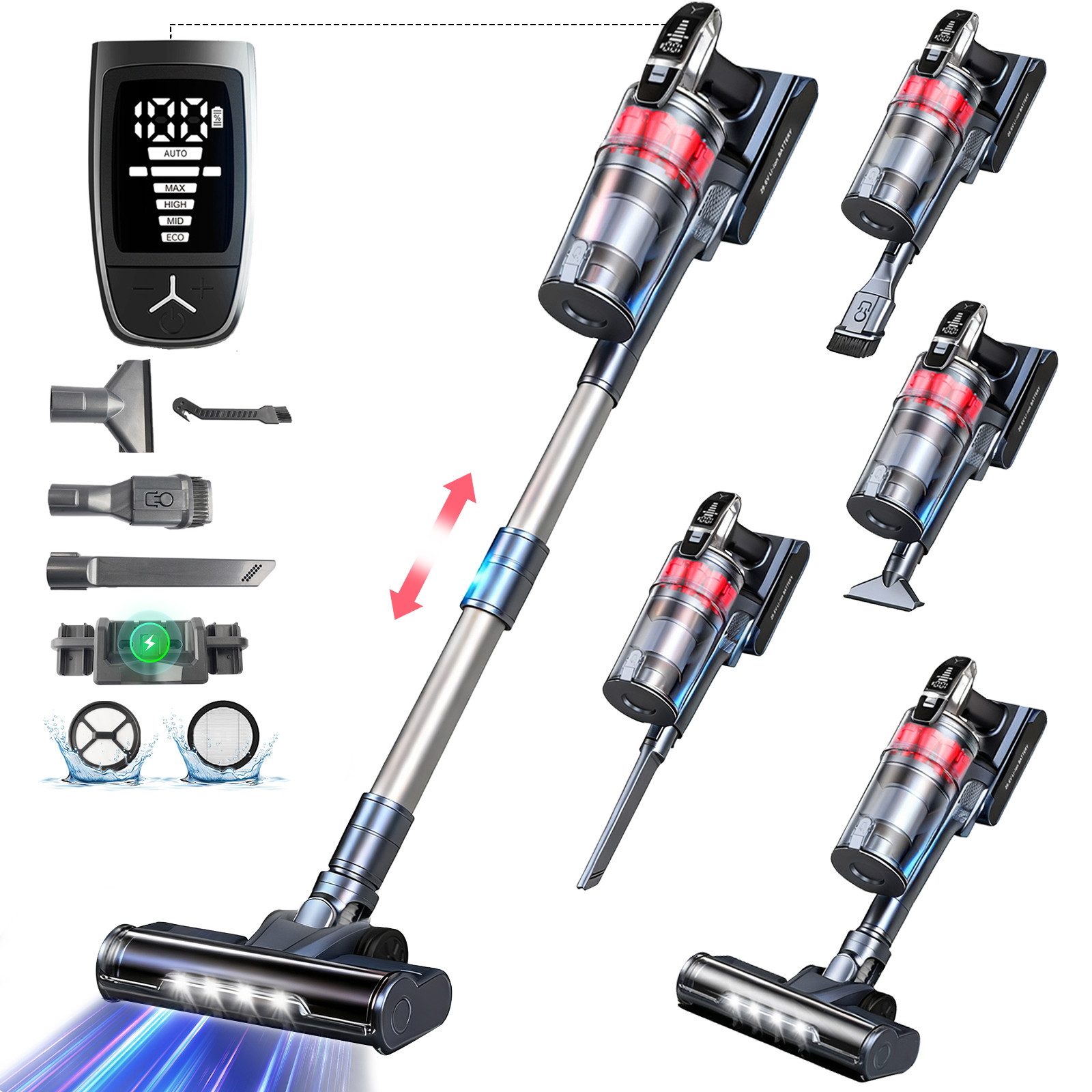 Grenintol Akku-Hand-und Stielstaubsauger 75000Pa Akku Staubsauger,Akku Handstaubsauger,Akkusauger Kabelloser, 500 W, beutellos, AkkuStaubsauger 500W,Handstaubsauger mit 4 Saugstufen,60 Min Laufzeit