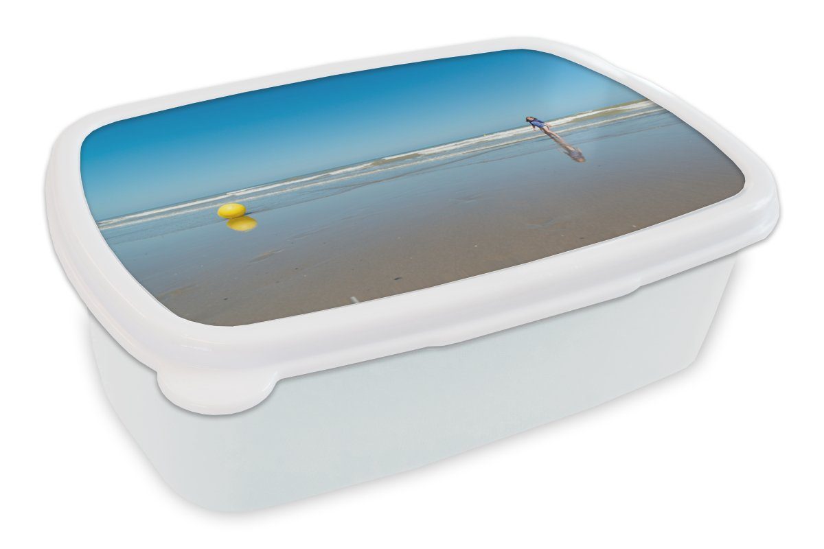 MuchoWow Lunchbox Nordsee - Strandball - Gelb, Kunststoff, (2-tlg), Brotbox für Kinder und Erwachsene, Brotdose, für Jungs und Mädchen weiß | Lunchboxen