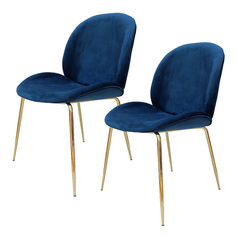 Qiyano Esszimmerstuhl Samtstuhl 2er-Set Blau, weich, Metall, Stilvoll, Chro günstig online kaufen