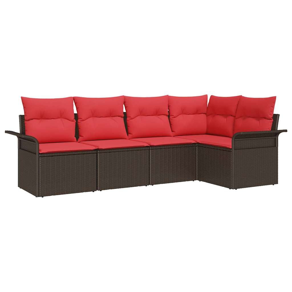vidaXL Gartenlounge-Set Gartensofa-set mit Speicher 5 pcs Braun Poly-Rattan, (5-tlg)