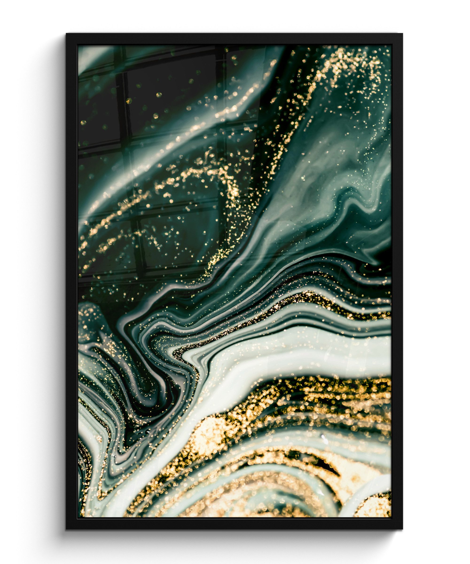 MuchoWow Poster Marmoroptik - Gold - Grün - Glitter - Design - Marmor, (1 St), Bilderrahmen, Zimmer Deko, Bild für Wohnzimmer, 20x30 cm