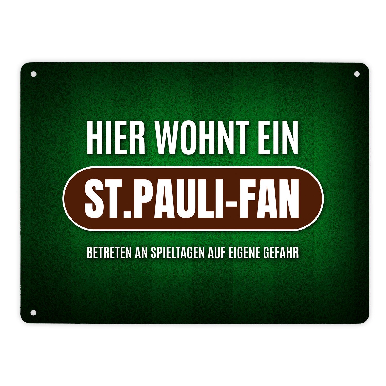 speecheese Metallschild Hier wohnt ein St.Pauli Fan Metallschild XL mit Rasen Motiv Schild