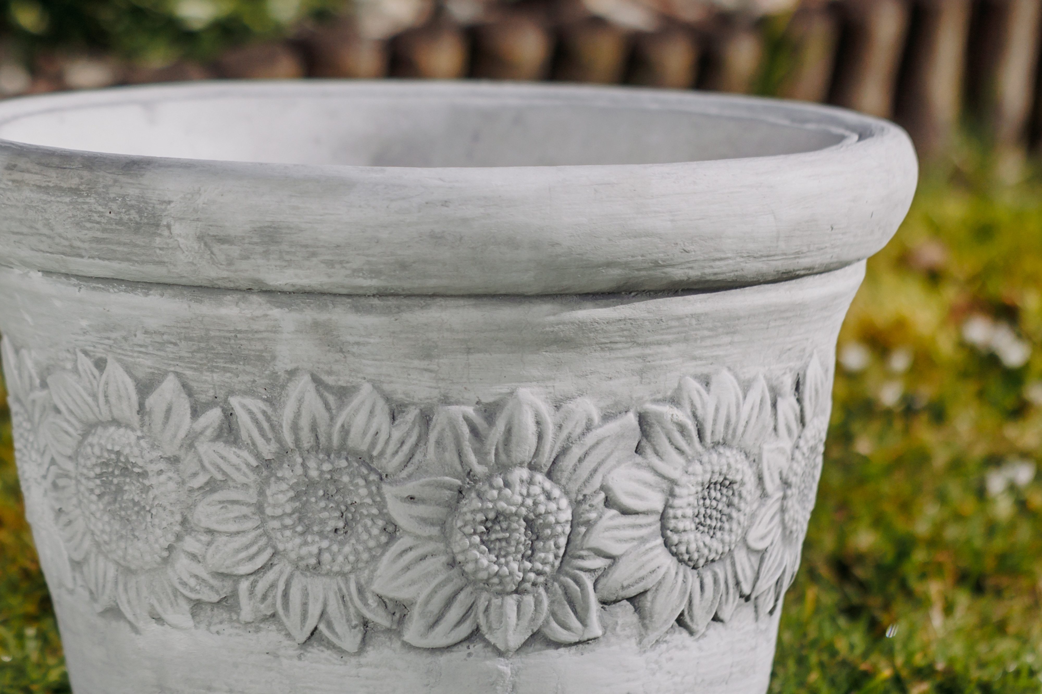 gartendekoparadies.de Pflanzkübel Pflanzgefäß, Blumentopf, Motiv Sonnenblume, H. 27 cm, 11 Liter, 12 kg, Frostsicher