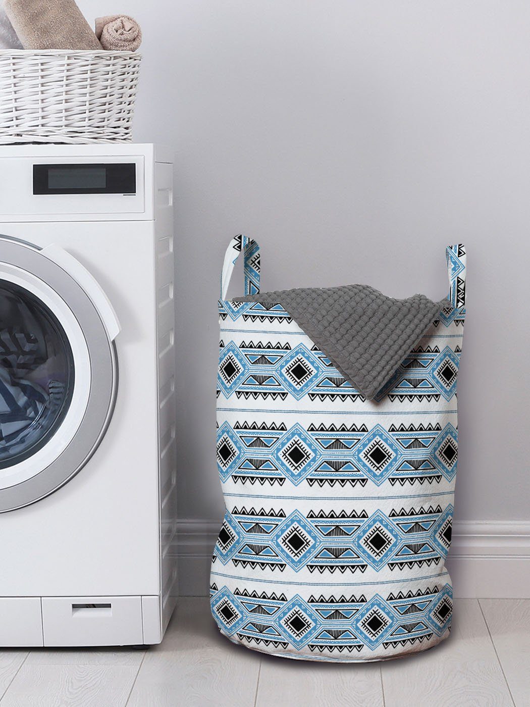Wäschekorb Muster Waschsalons, von Abakuhaus mit Stammes Kordelzugverschluss für Griffen geometrischen Motiven Wäschesäckchen
