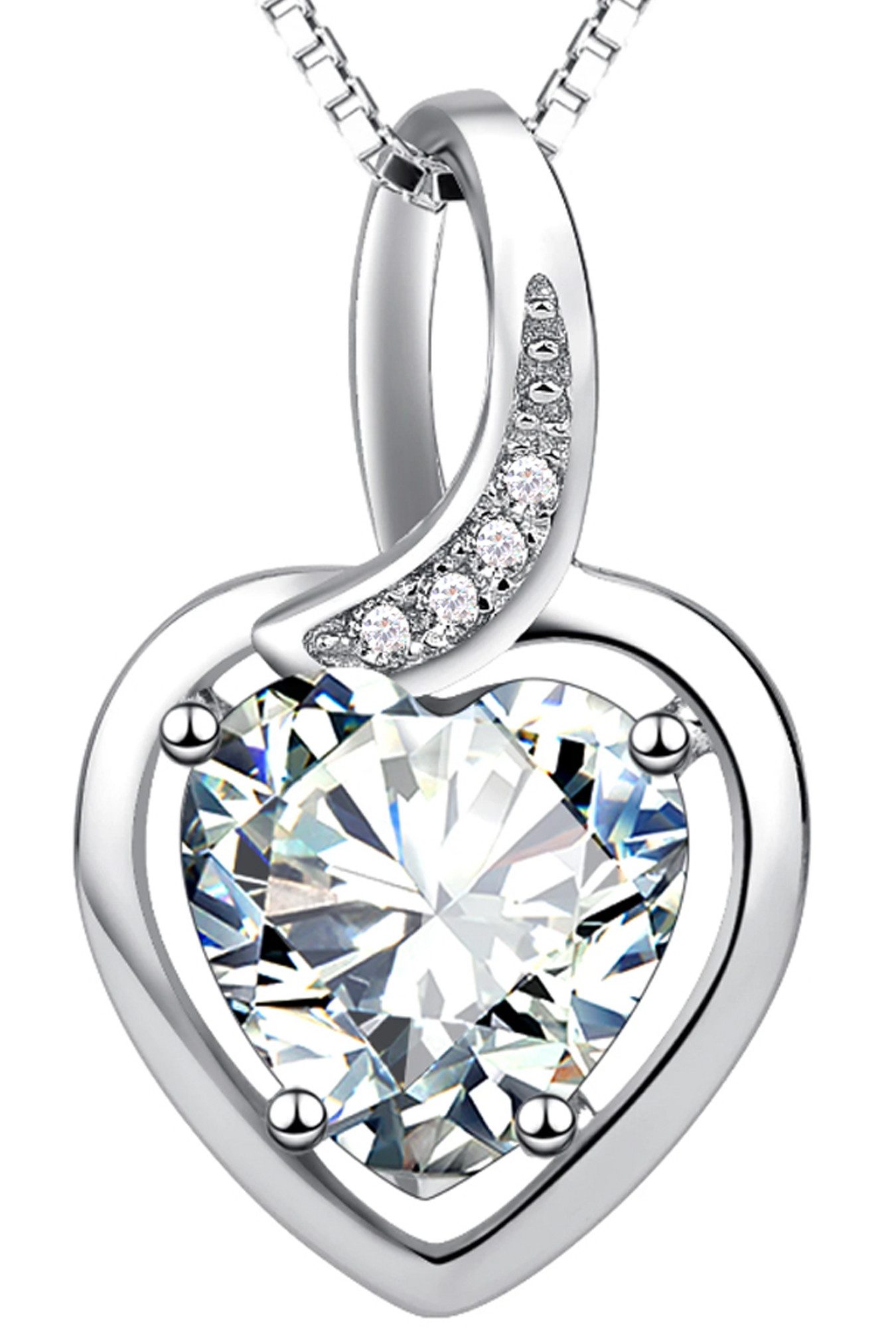 Herzkette 925 Sterling Silber Kette mit Zirkonia Herz Silberkette