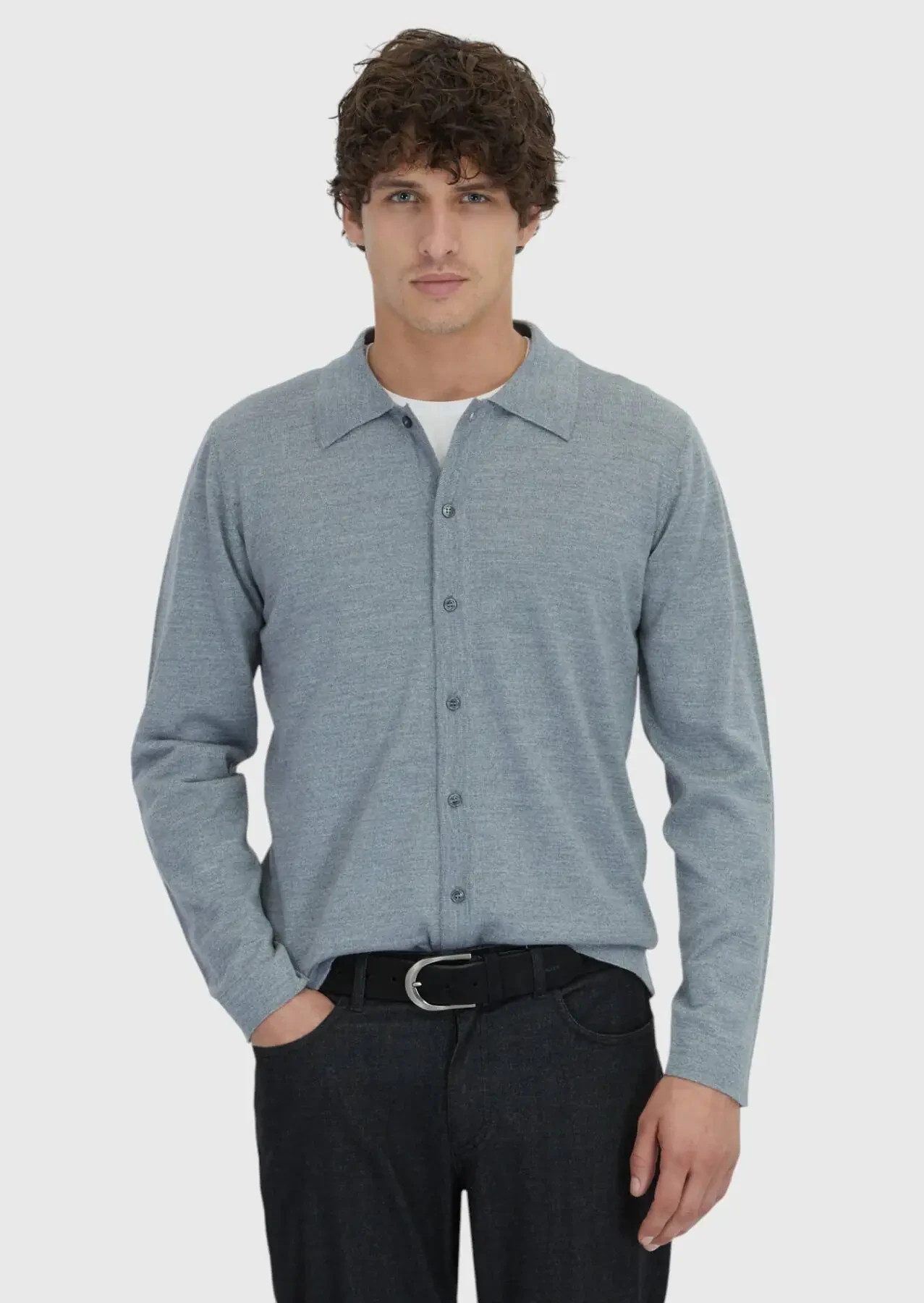 RAMSEY Longpullover Graue Strickjacke mit Rollkragen aus Wollmischung