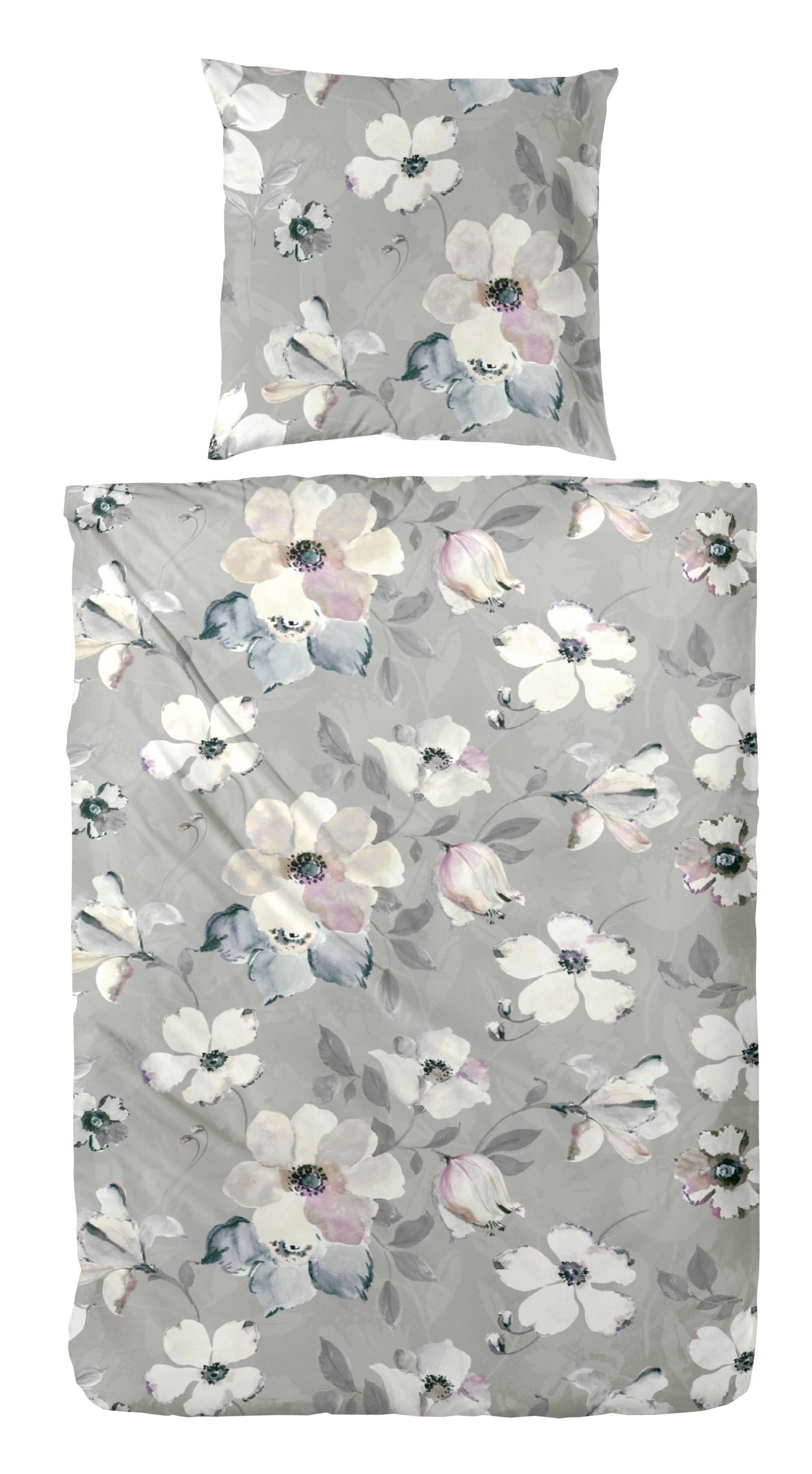 WESTMINSTER Bettwäsche Westminster Satin Bettwäsche 135x200 Blüten Blumen flieder grau natur, Satin, 2 teilig
