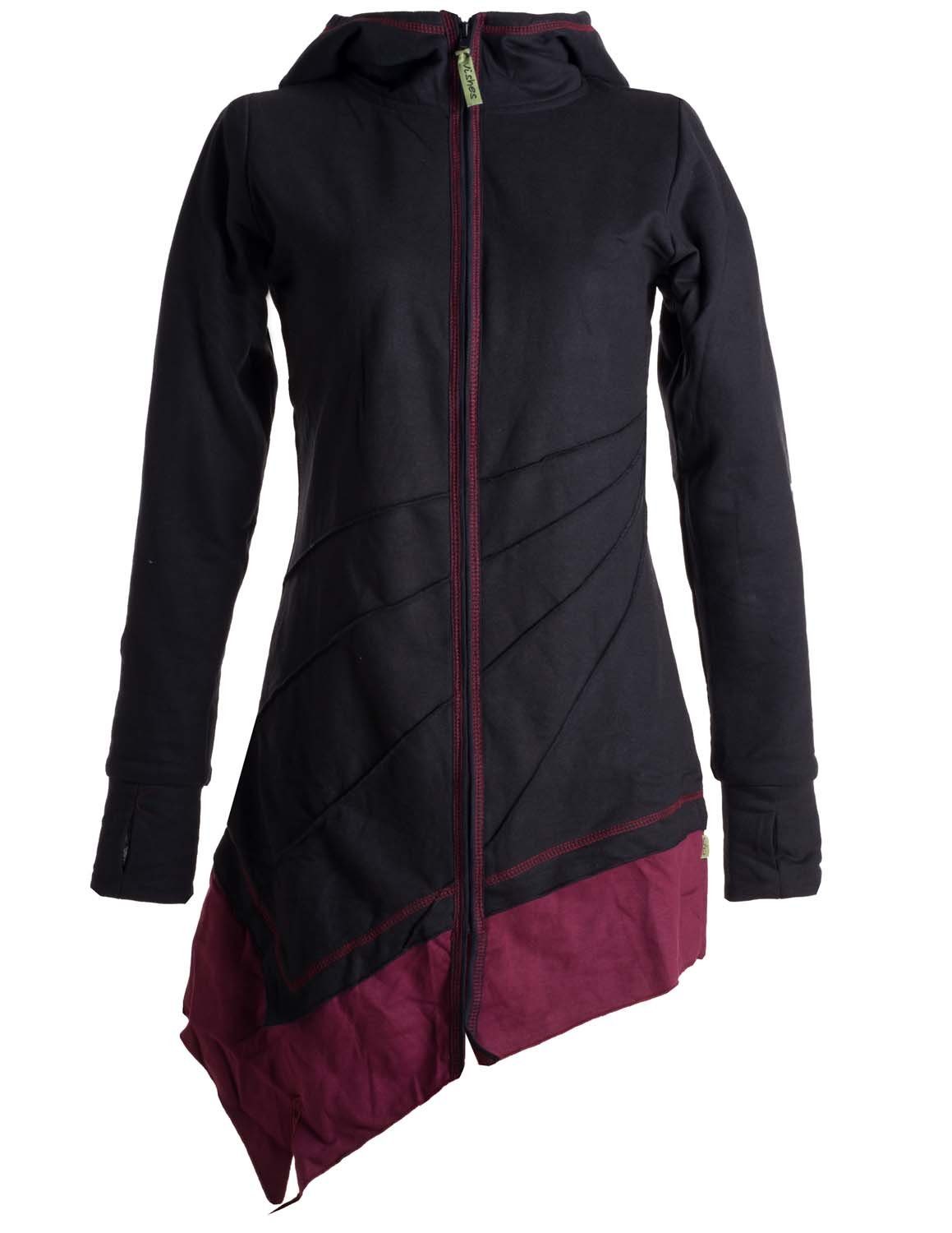 Vishes Kapuzensweatjacke Asymmetrischer Mantel Zipfelkapuze - Daumenlöcher Patchwork schwarz-rot | Zip Hoodies