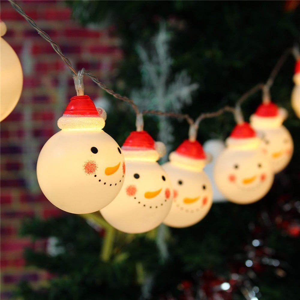 MUPOO LED-Lichterkette LED Lichterkette Weihnachtsmann/Schneemann Batteriebetrieben, Weihnachtsbeleuchtung Lichterkette Innen Außen, 10 LEDs, 1.5M Warmes Weiß - Schneemann