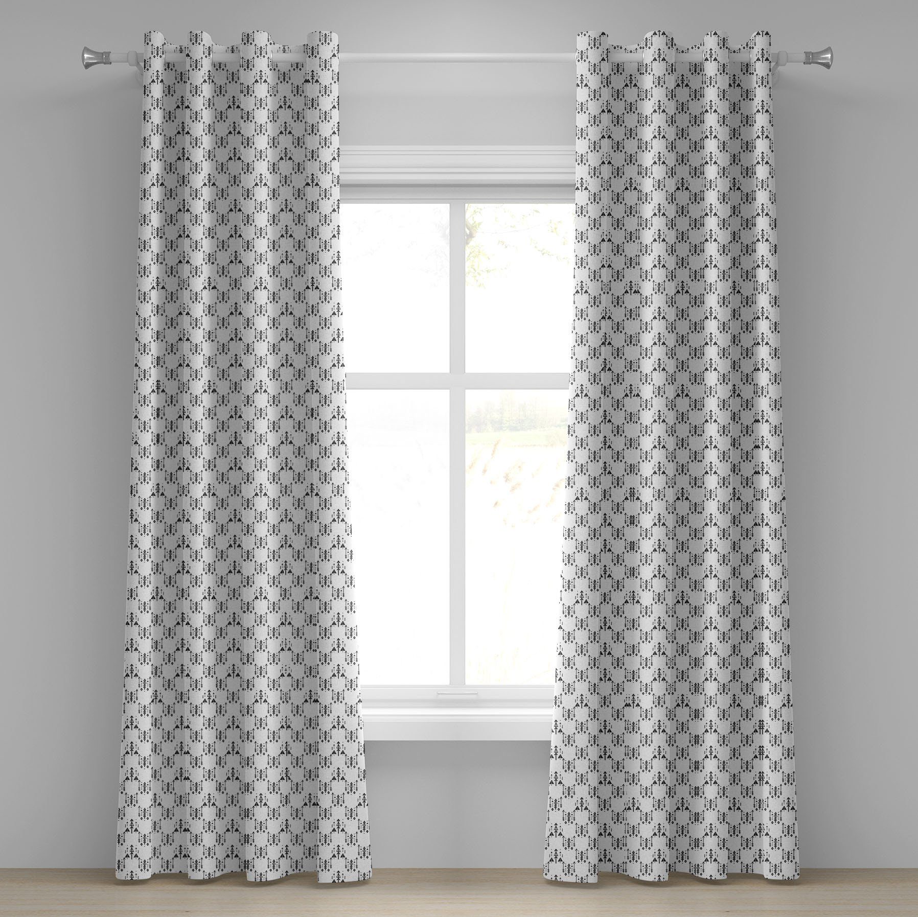 Gardine Dekorative 2-Panel-Fenstervorhänge für Schlafzimmer Wohnzimmer, Abakuhaus, Stammes Arrows Black and White