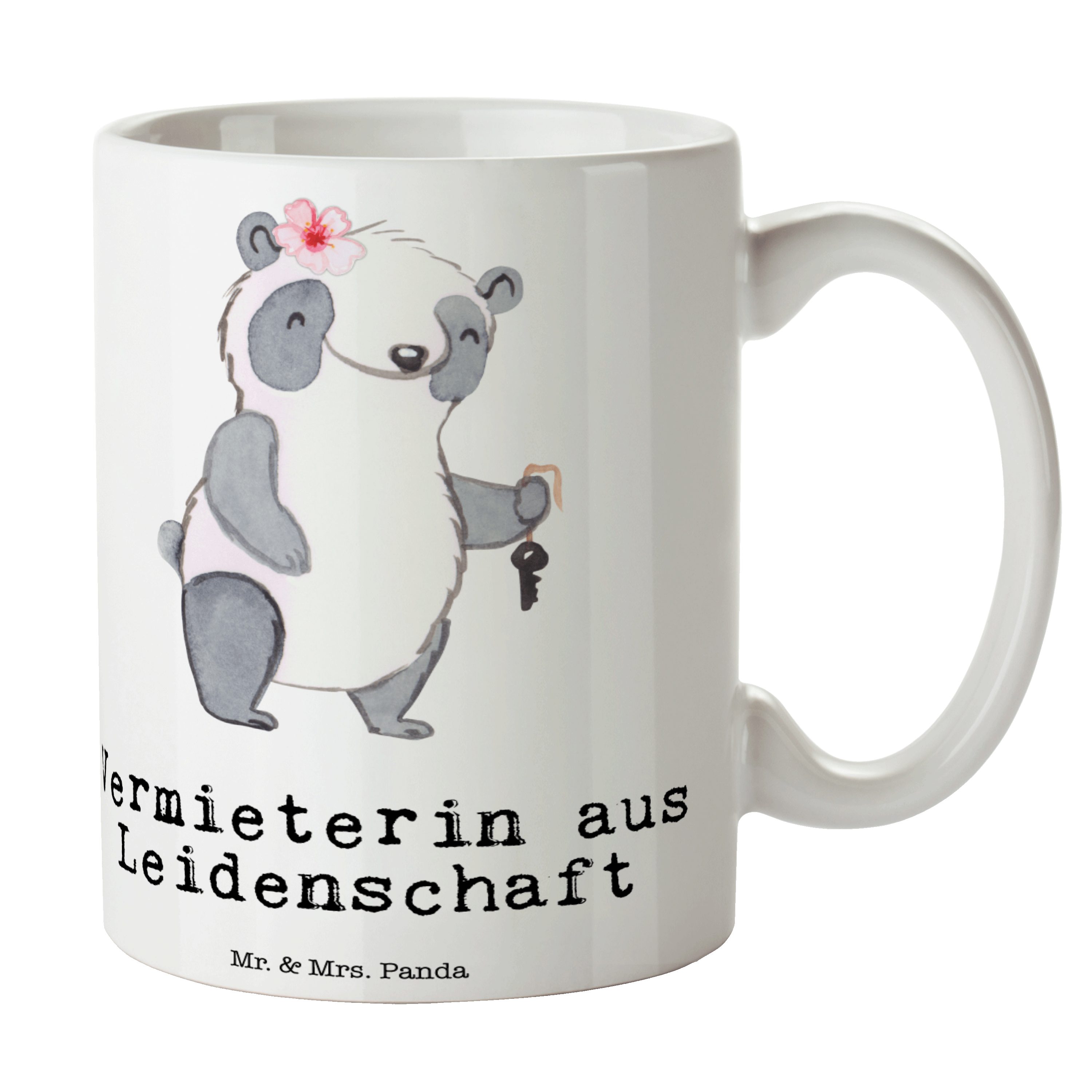 Mr. & Mrs. Panda Tasse Vermieterin aus Leidenschaft - Weiß - Geschenk, Büro Tasse, Beruf, Fi, Keramik