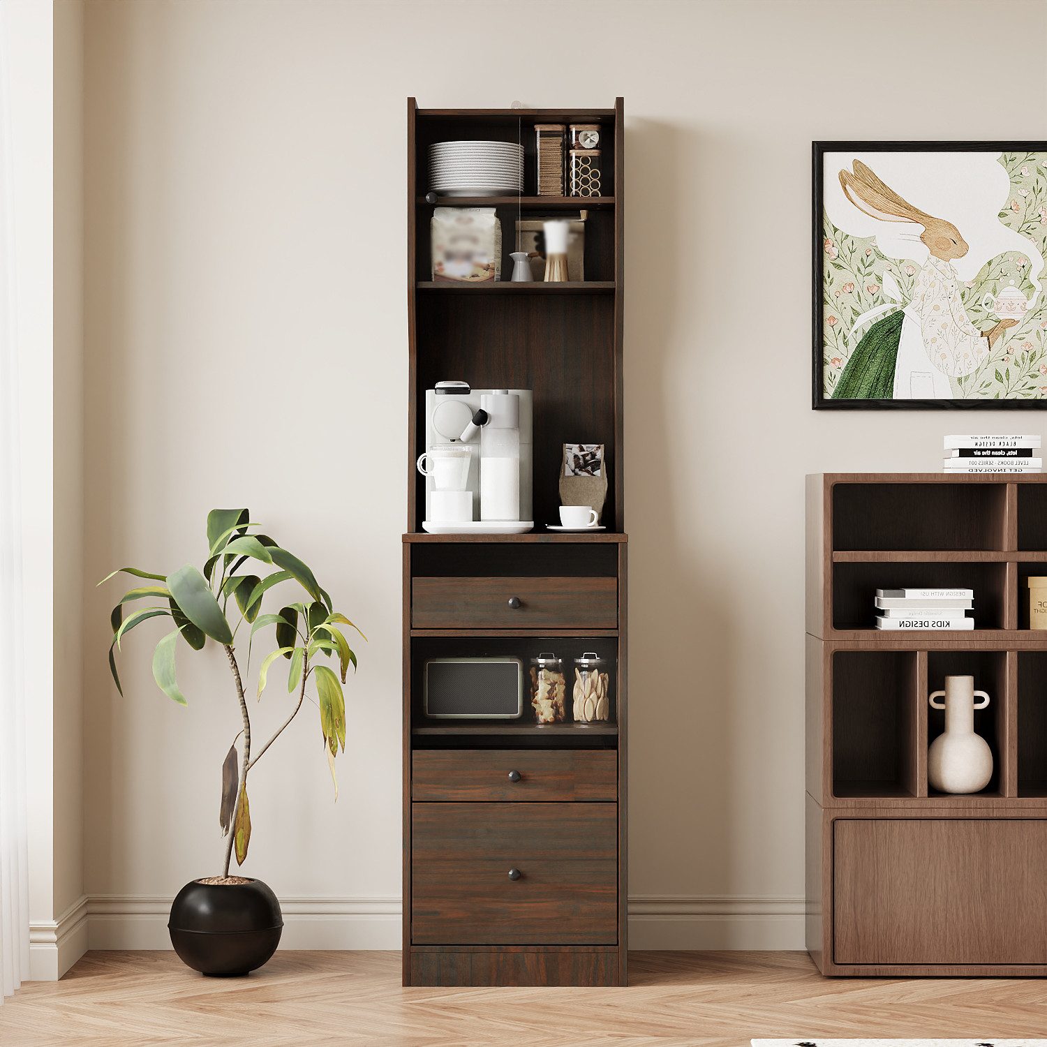 FUFU&GAGA Hochschrank Küchenschrank mit Glastür, dunkelbraun, MDF, 40×40×16 günstig online kaufen