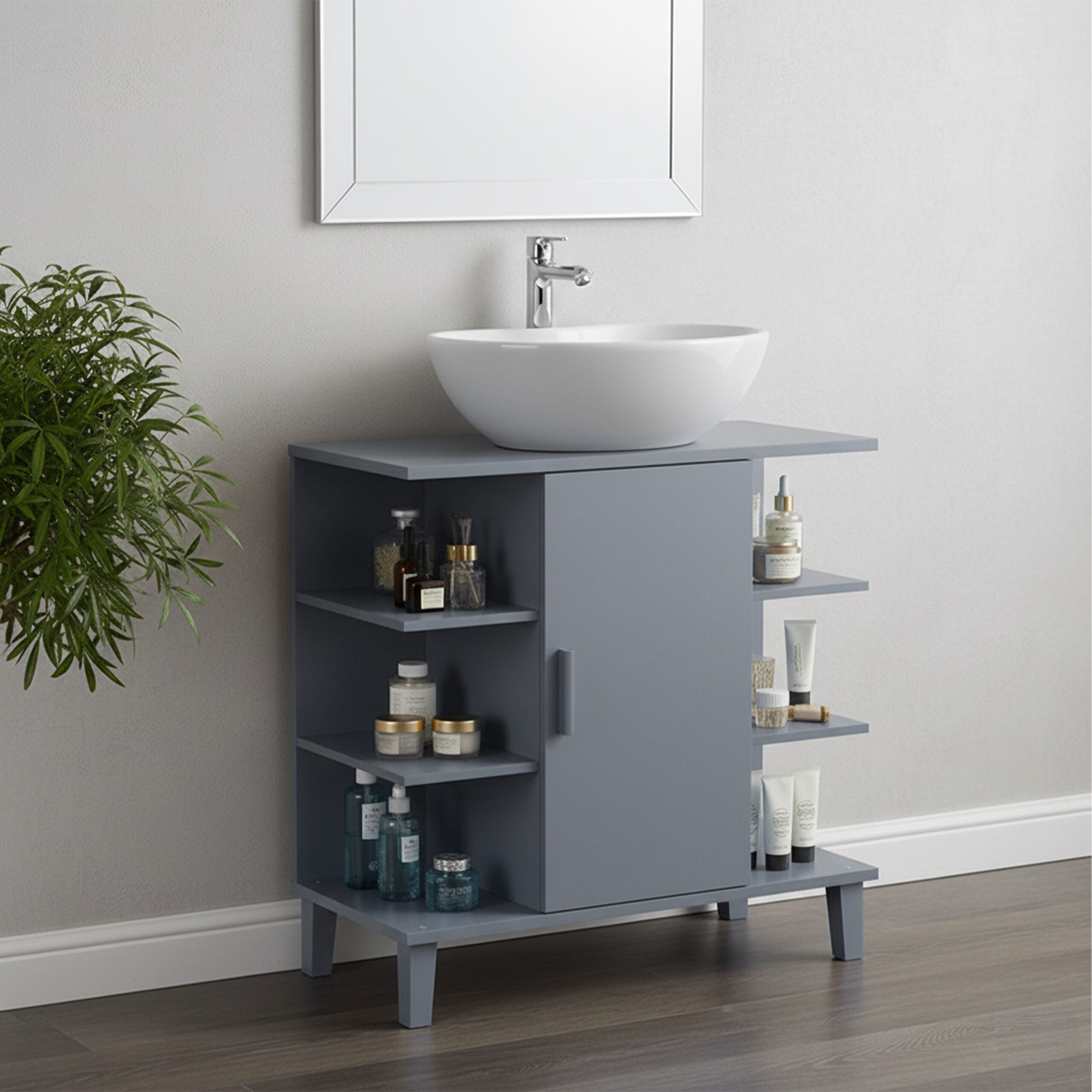 relaxdays Waschbeckenunterschrank Tür & Ablage grau