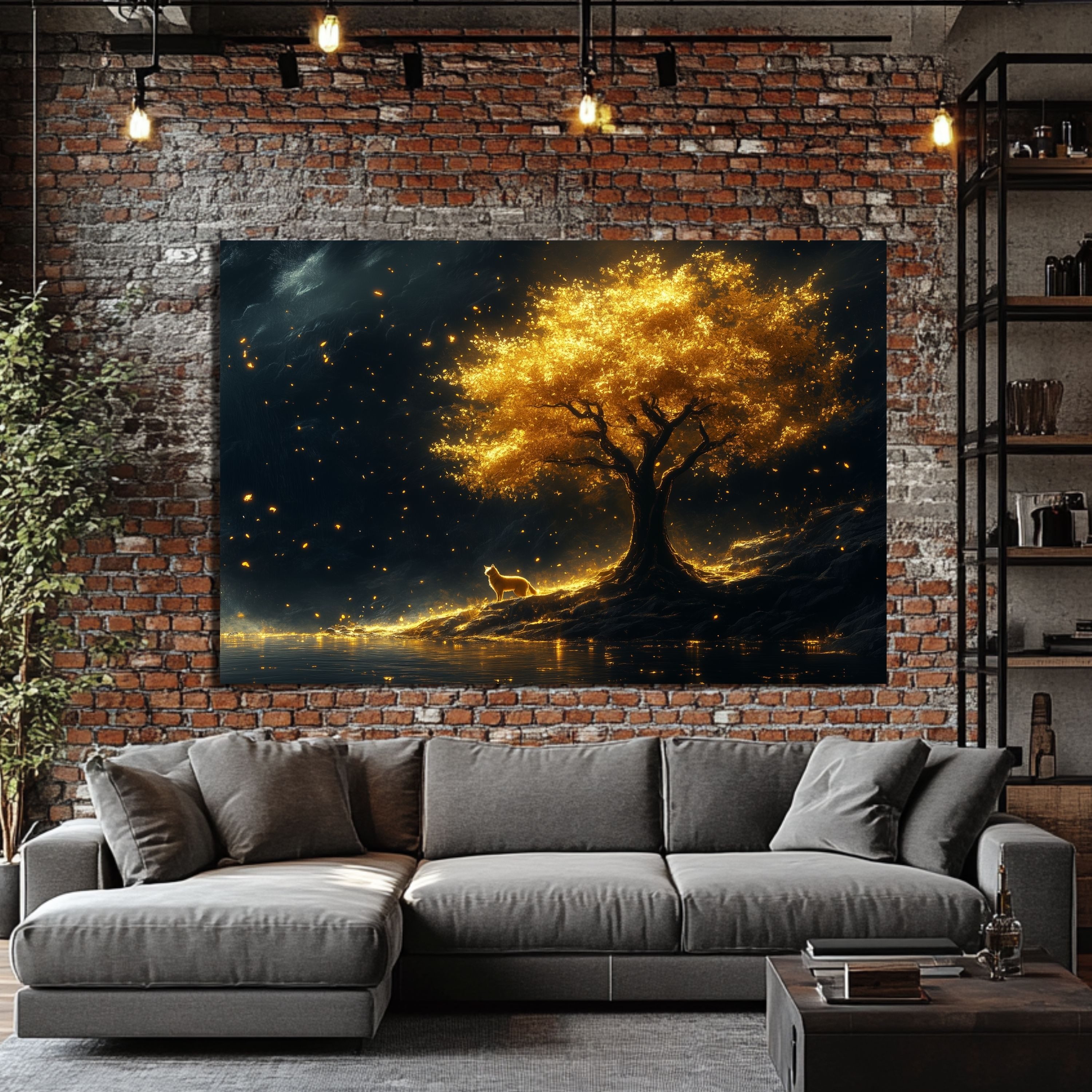 DARO Design Leinwandbild Modern Abstrakt Wandbilder XXL Wandbild Wand Deko Leinwand Bilder, (Katze am goldenen Baum - Bild groß Wohnzimmer Esszimmer Schlafzimme – Bild 5 von 5