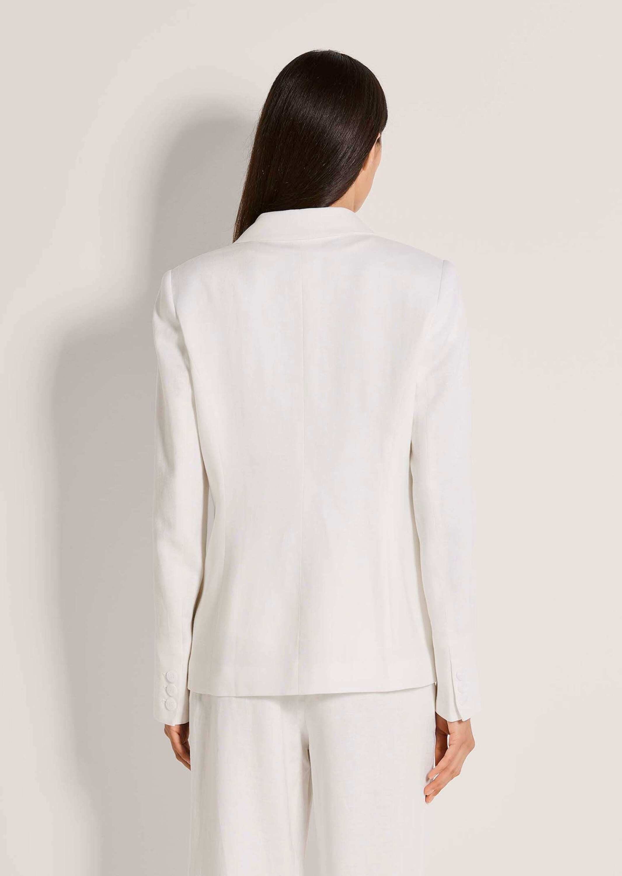 MADELEINE Kurzblazer Eleganter Zweireiher mit Reverskragen Leinenblazer mit aufgesetzten Taschen, Knopfverschluss und Langarm