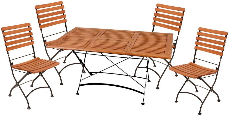 Garden Pleasure Garten-Essgruppe WIEN, (5-tlg), mit ausziehbarem Tisch,  Langlebiges Eukalyptusholz