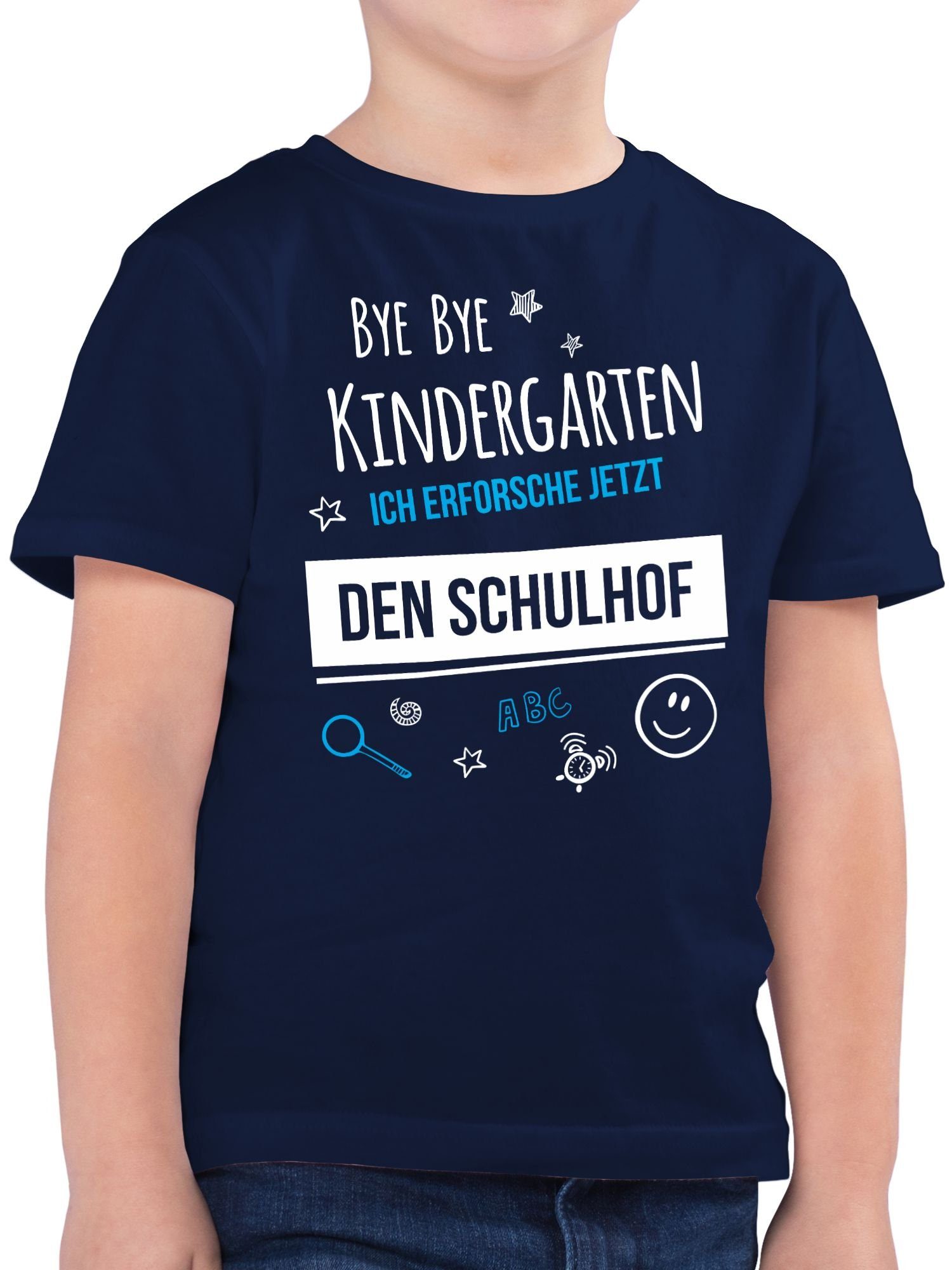 Shirtracer T-Shirt Bye Bye Kindergarten Einschulung Schulhof Einschulung Junge Schulanfang Geschenke 1 Dunkelblau