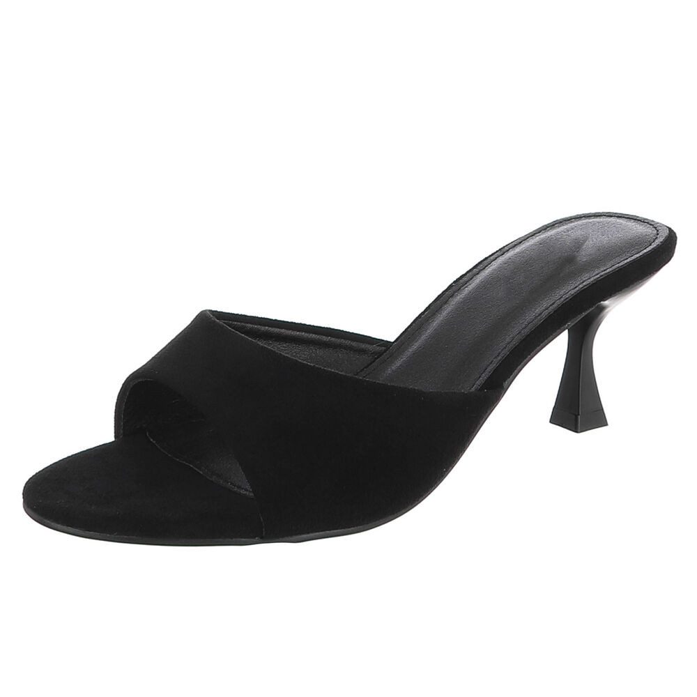 Ital-Design Damen Mules mit Blockabsatz und offener Spitze Pantolette (91742569) Pfennig-/Stilettoabsatz Sandalen & Sandaletten in Schwarz