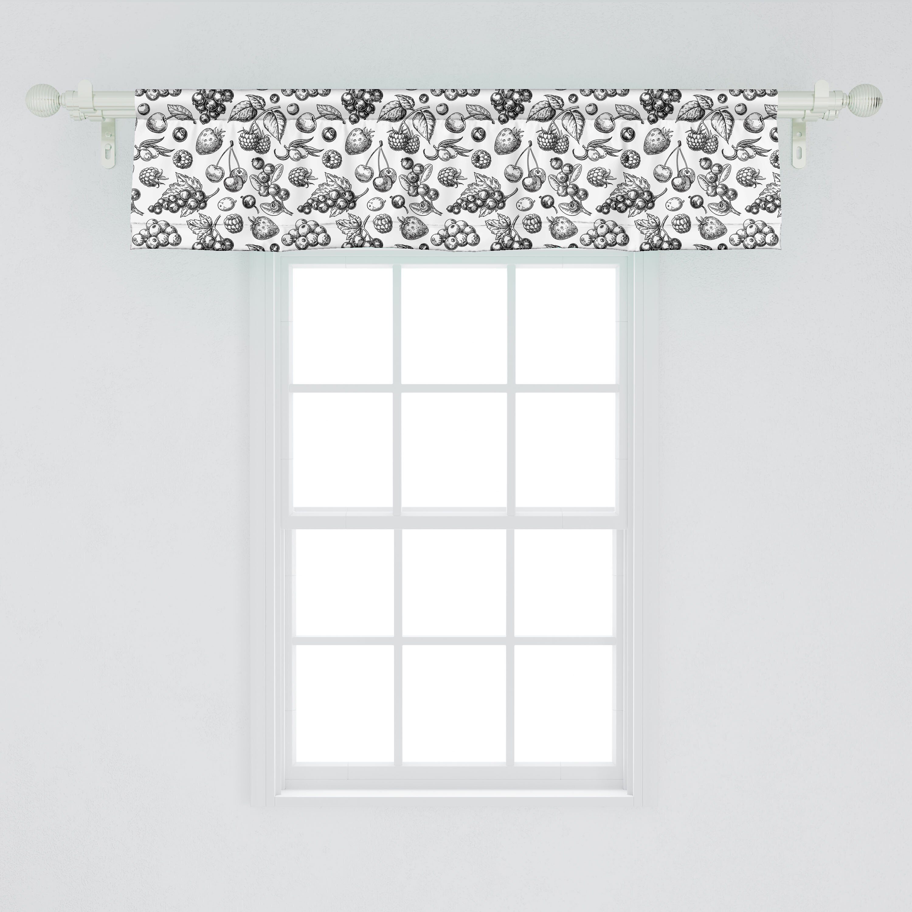 Obst Beeren Vorhang mit Küche Scheibengardine Microfaser, Gravur Nostalgische für Dekor Abakuhaus, Volant Stangentasche, Schlafzimmer